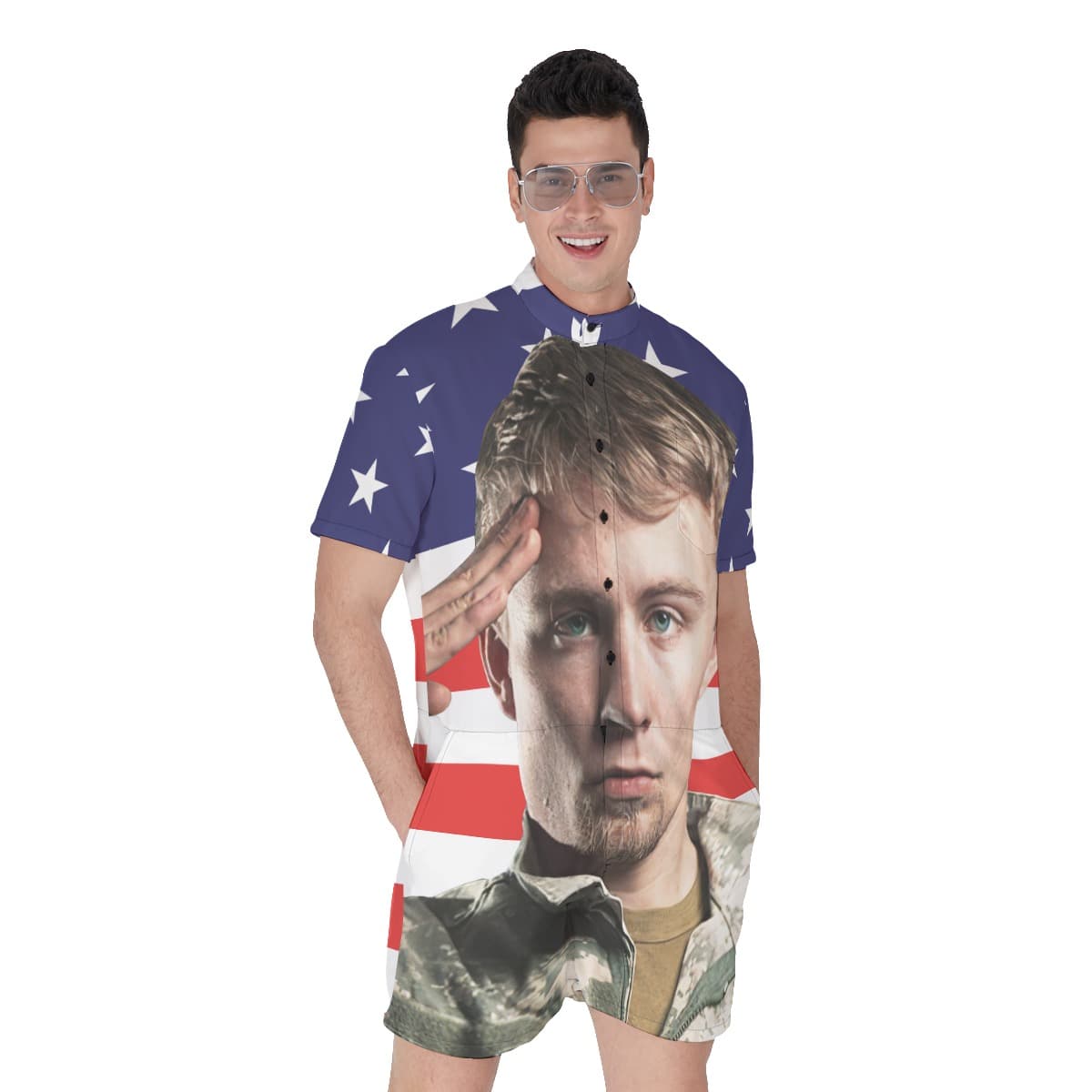 Custom Face White And Red American Flag Romper (1)