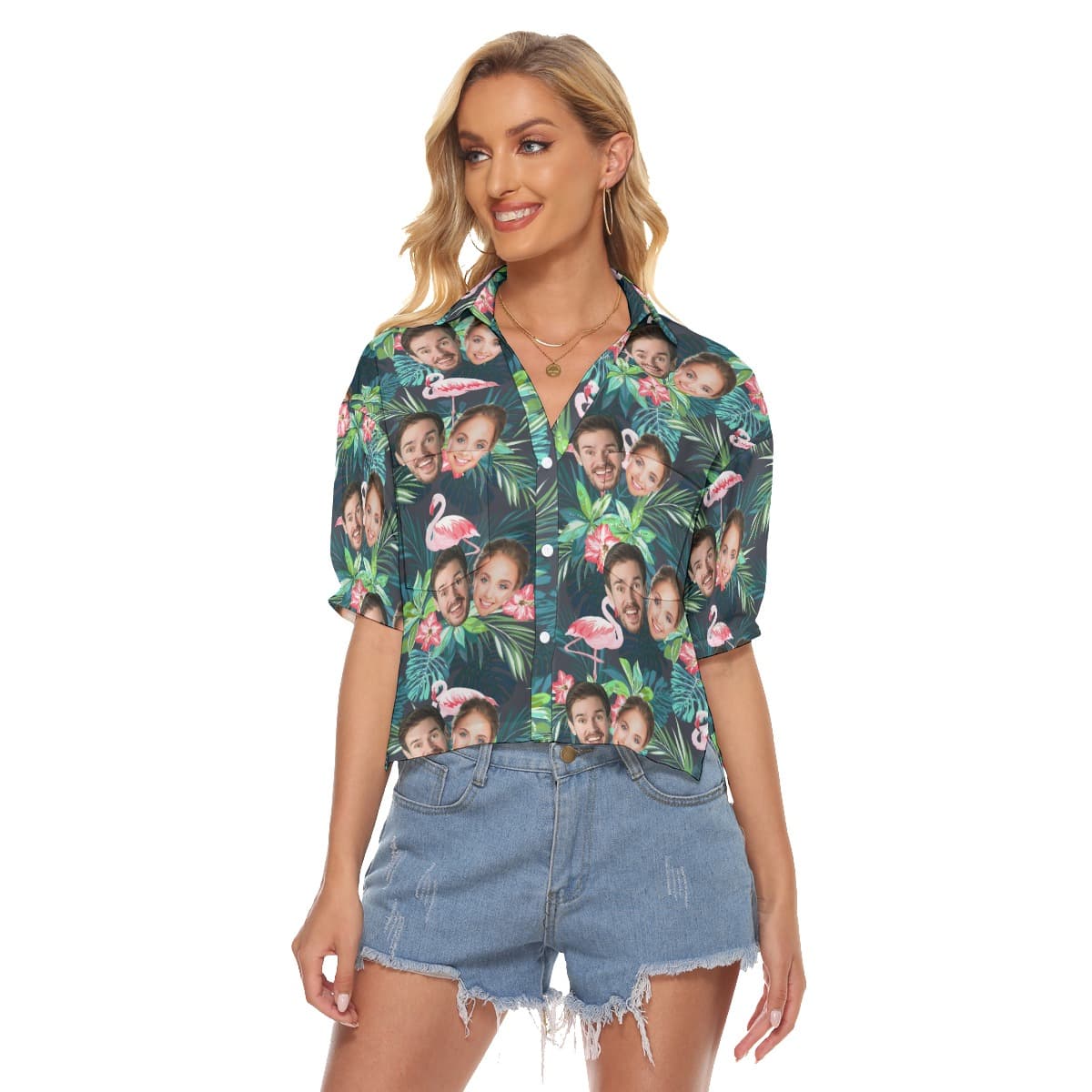 Custom Flamingo Crop Top With Multiple Faces (1)