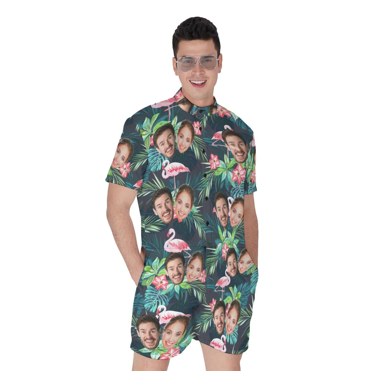 Custom Flamingo Men's Hawaiian Romper With 2 Faces (1)