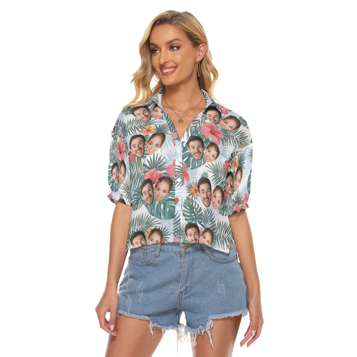 Custom Hawaiian Crop Top With Multiple Faces (1)