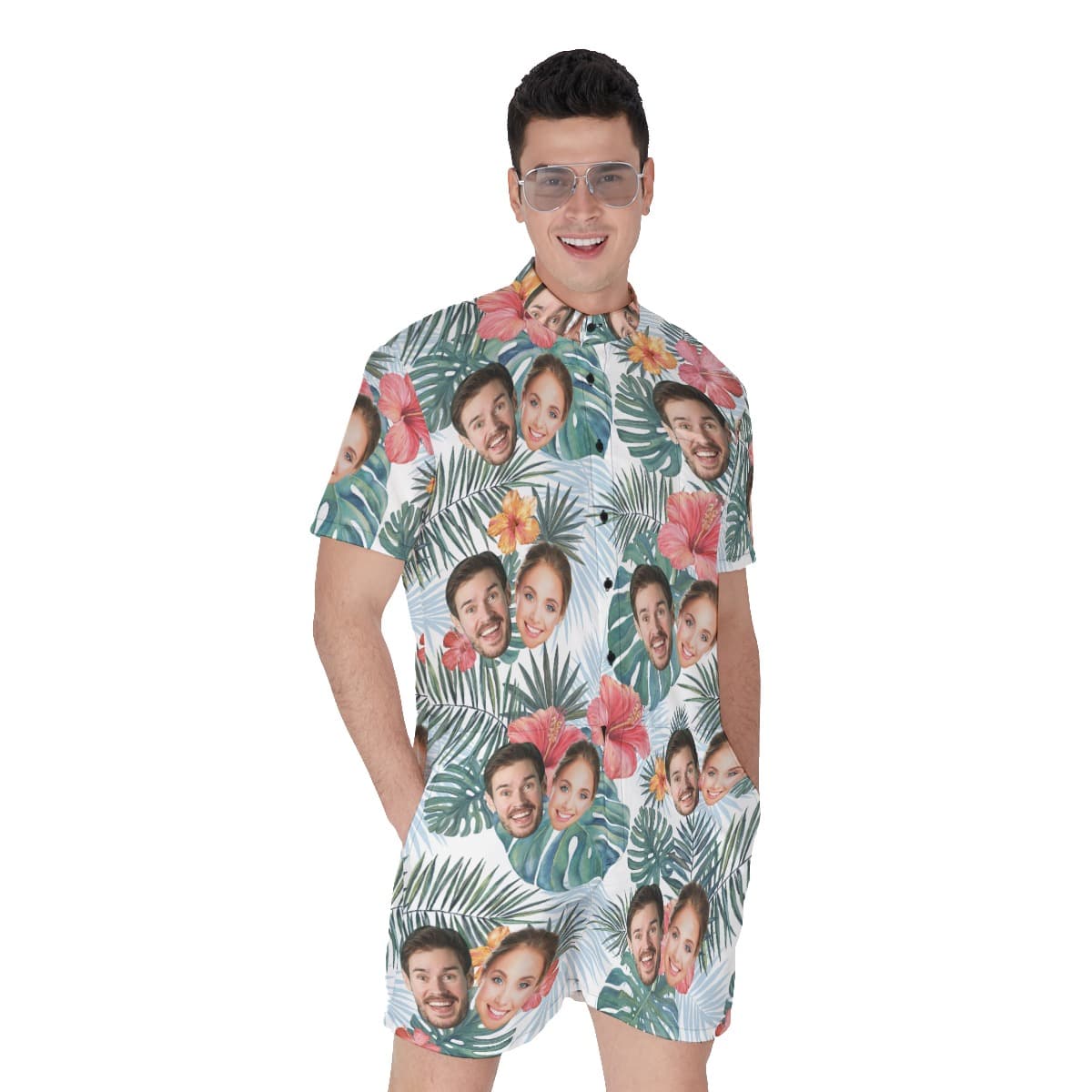 Custom Men's Hawaiian Romper With Multiple Faces (1)
