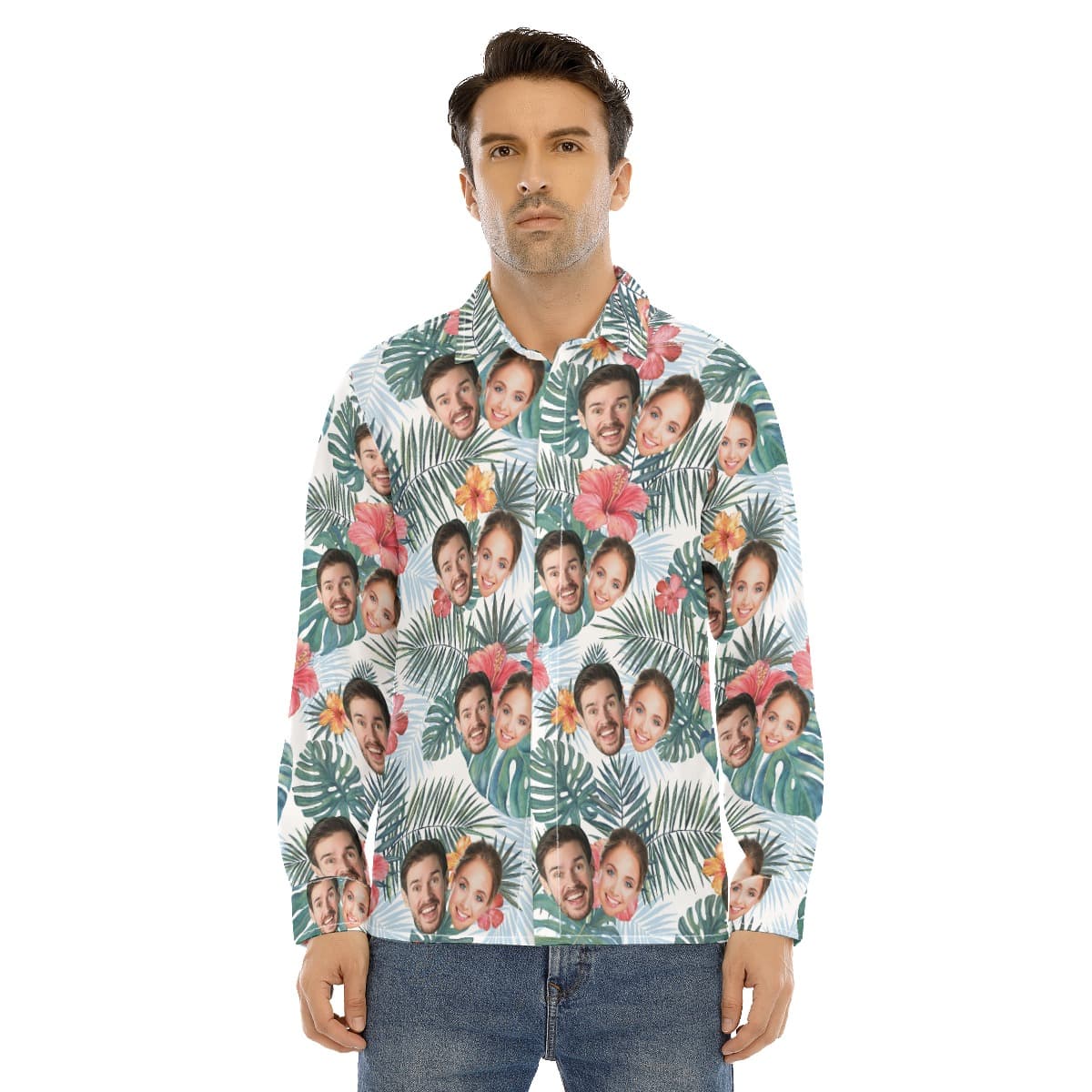 Custom Multiple Faces Long Sleeve Button Up Shirt (1)