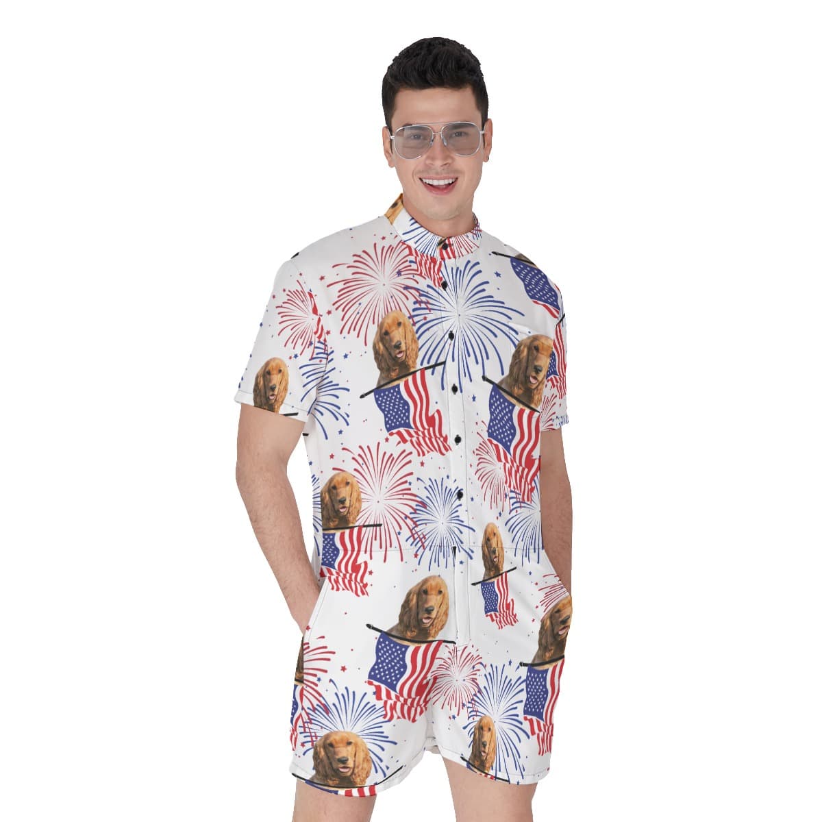 Custom Patriotic Hawaiian Romper With Dog Face