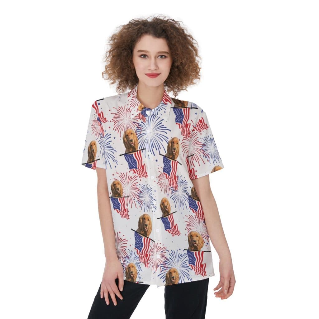 Custom Patriotic Women's Hawaiian Shirt With Dog Face
