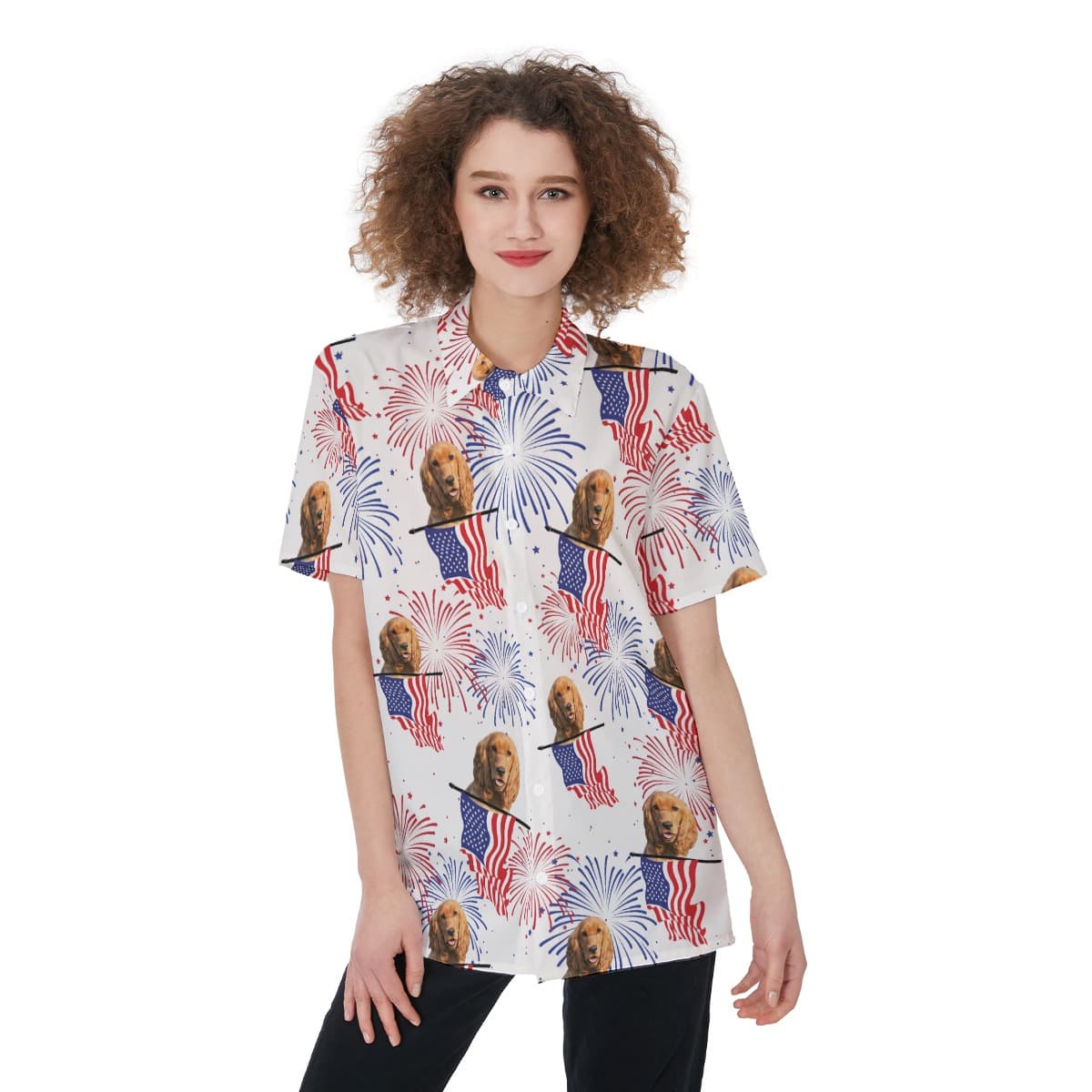 Custom Patriotic Women's Hawaiian Shirt With Dog Face