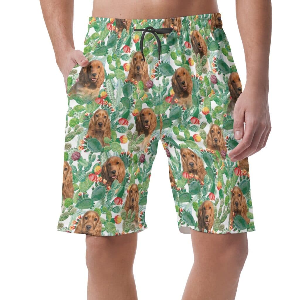Custom Pet Face Green Summer Beach Shorts For Men