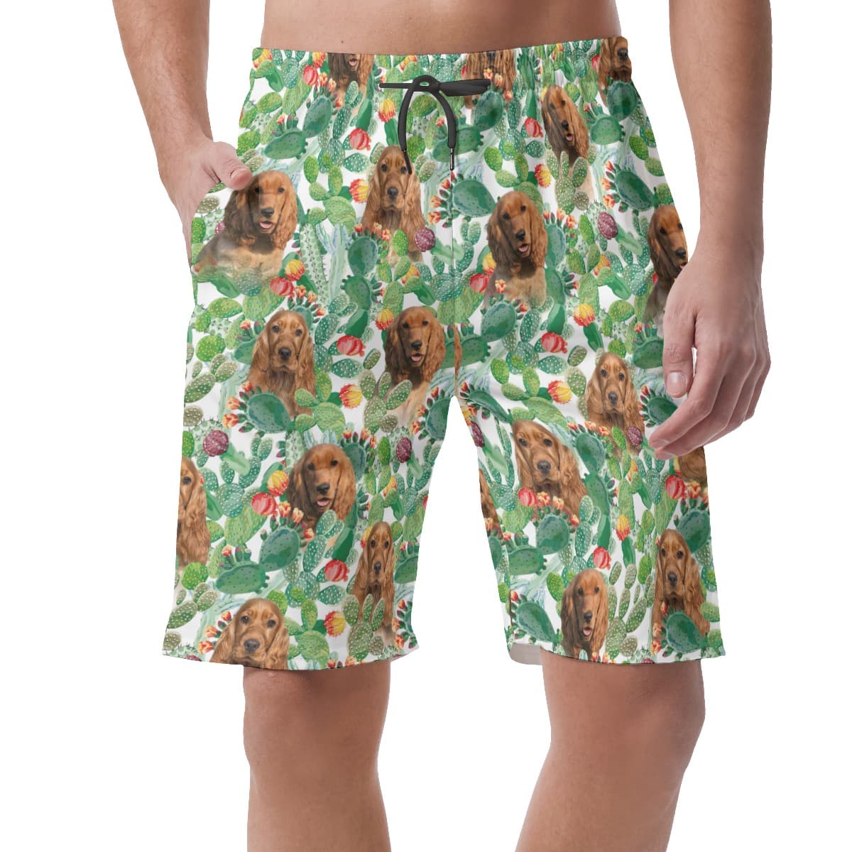 Custom Pet Face Green Summer Beach Shorts For Men