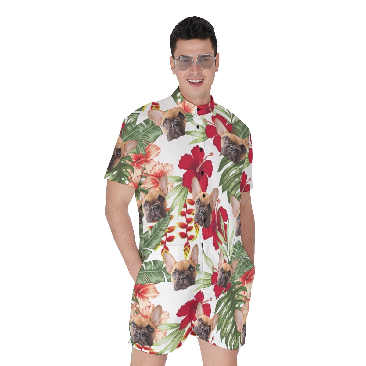 Custom Pet Floral Hawaiian Romper For Men (2)