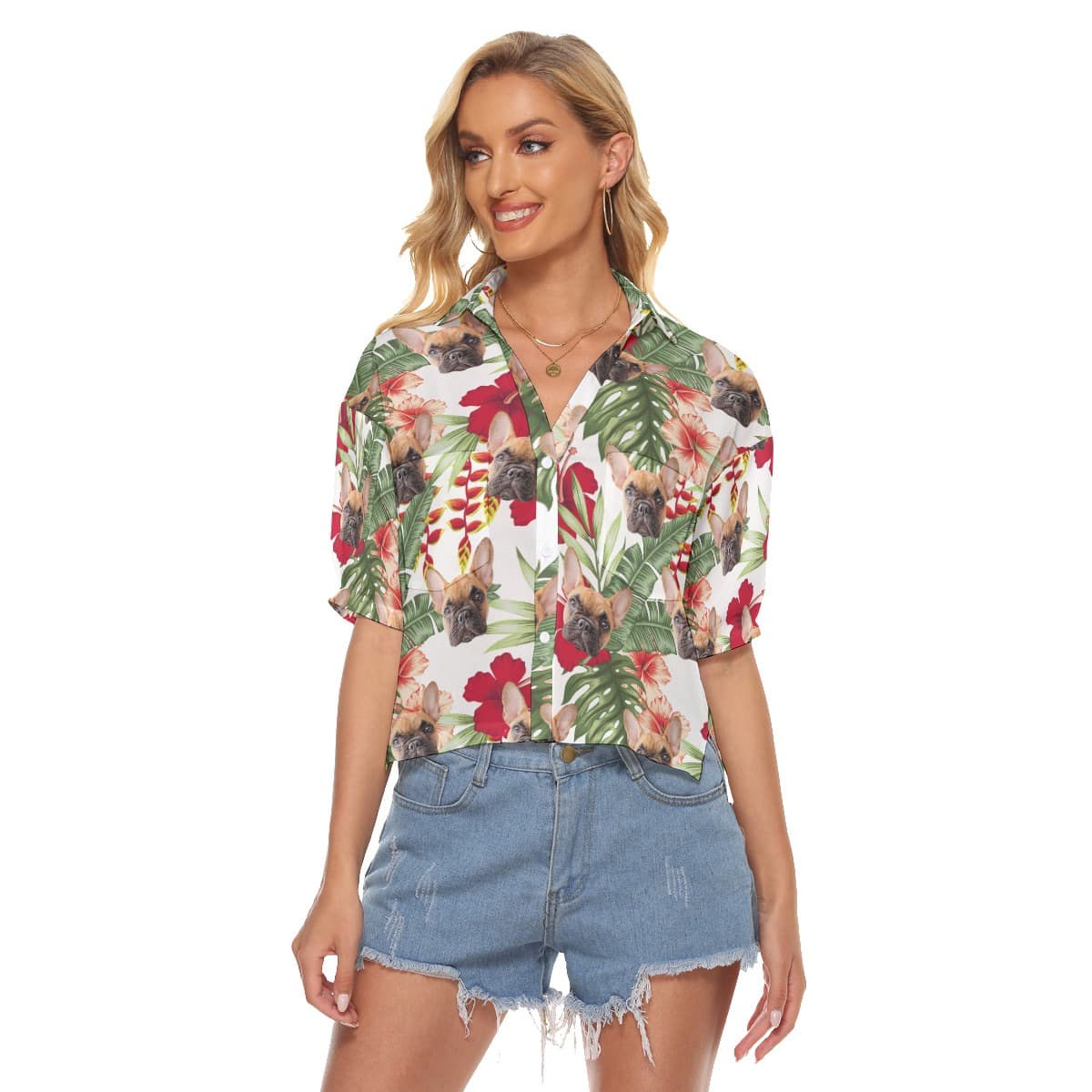 Custom Pet Photo Cropped Aloha Shirt For Women (2)
