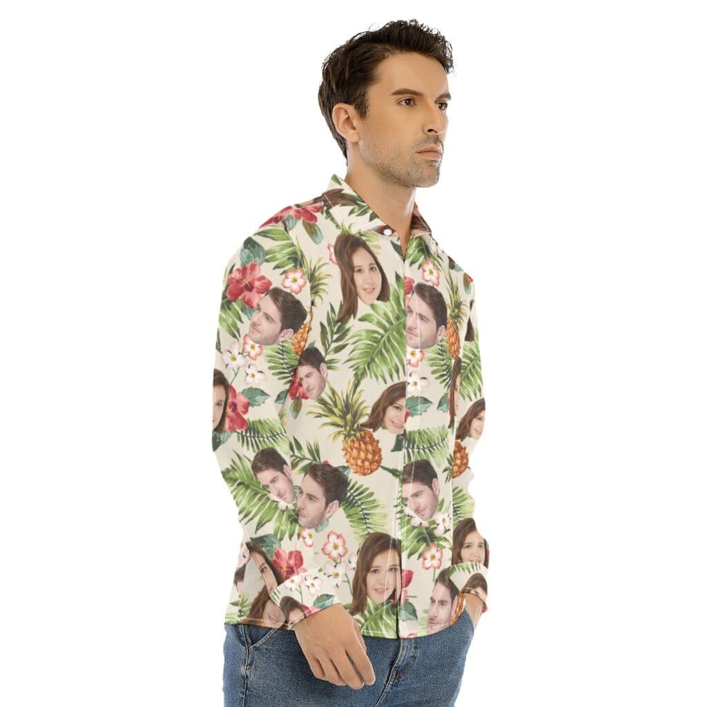 Custom Tropical Long Sleeve Hawaiian Shirt With 2 Faces