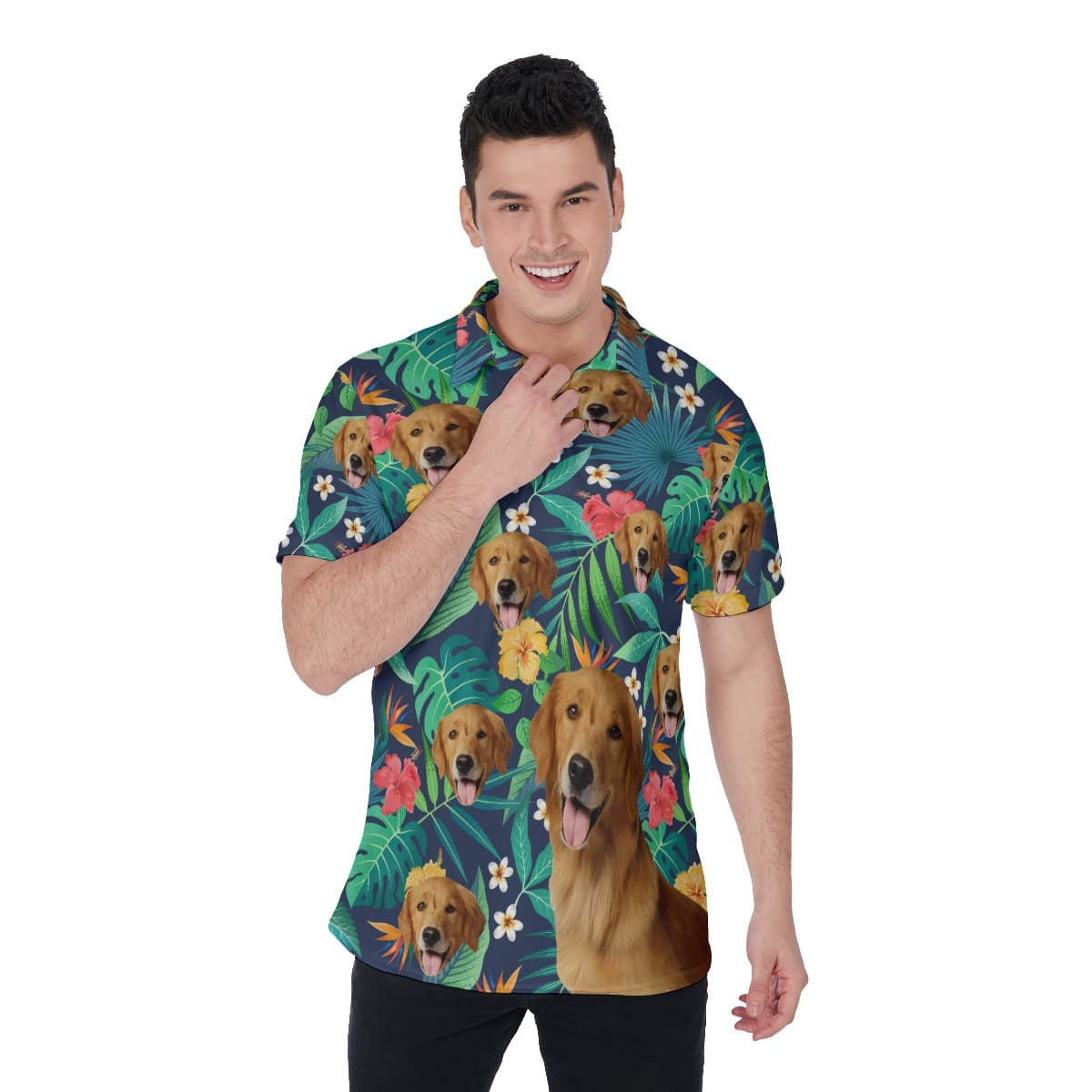 Custom Tropical Polo Shirt With Dog Face (1)