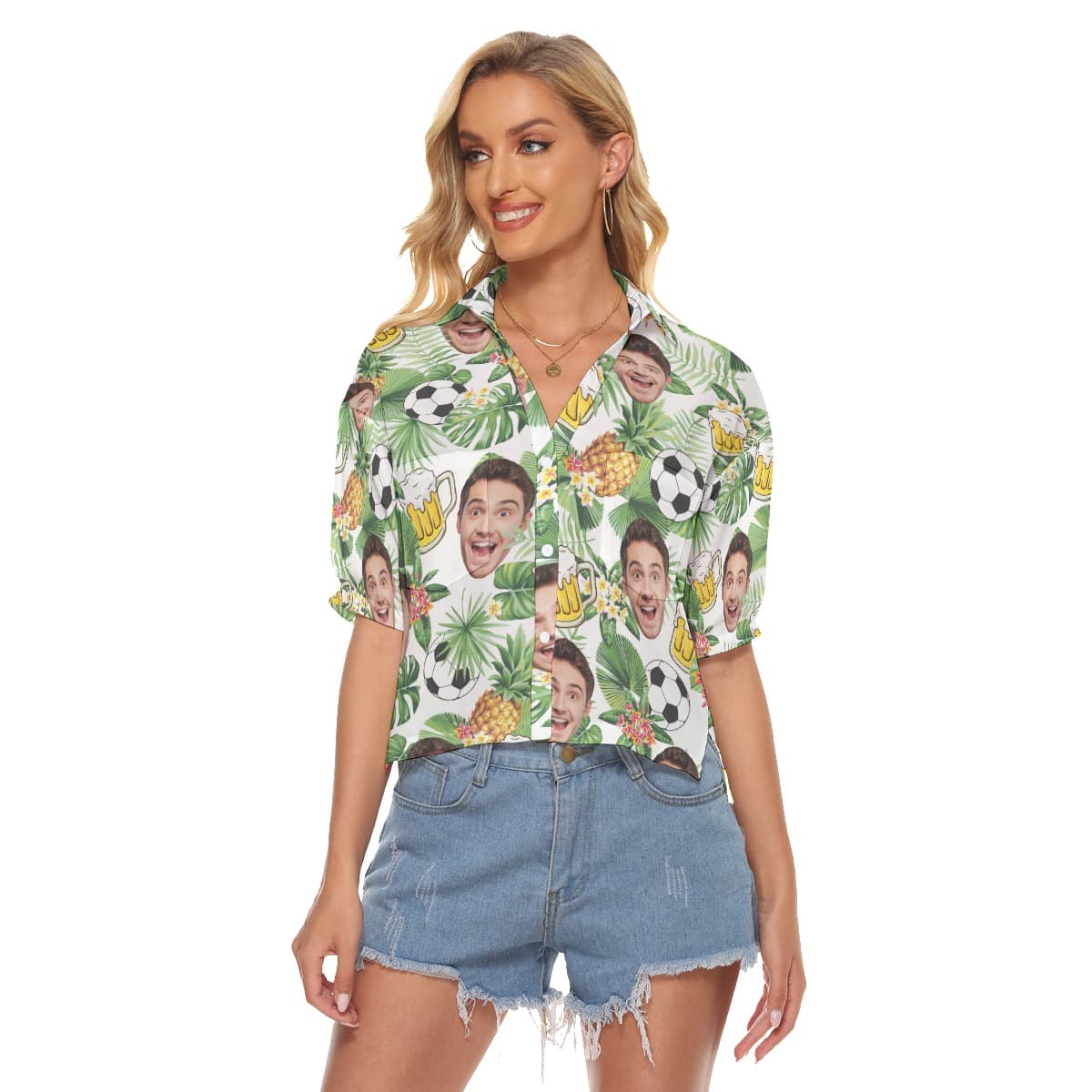 Custom Tropical Soccer Beer Hawaiian Crop Top Shirt With Face (1)