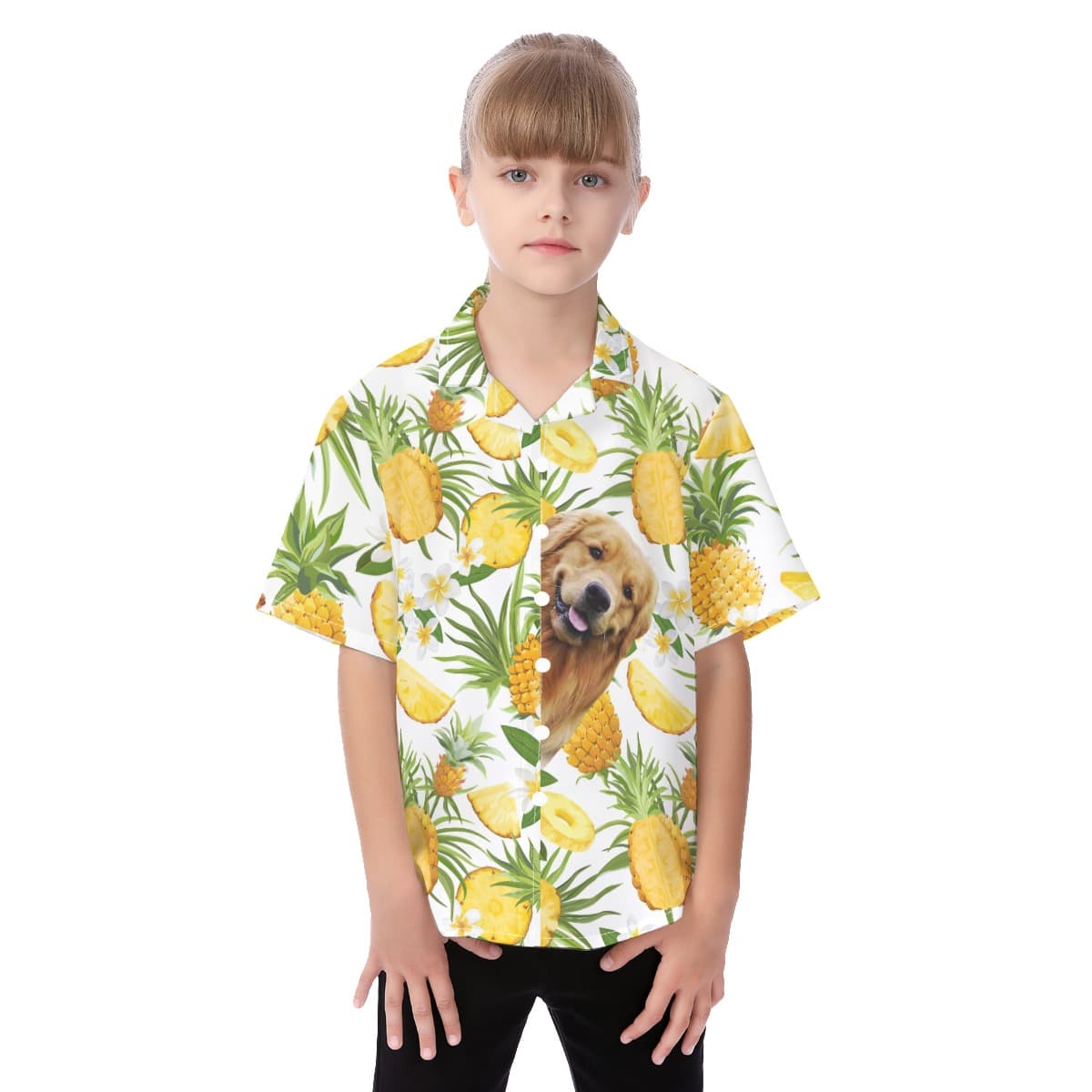 Cute Custom Dog Face Tropical Aloha Shirt For Kids