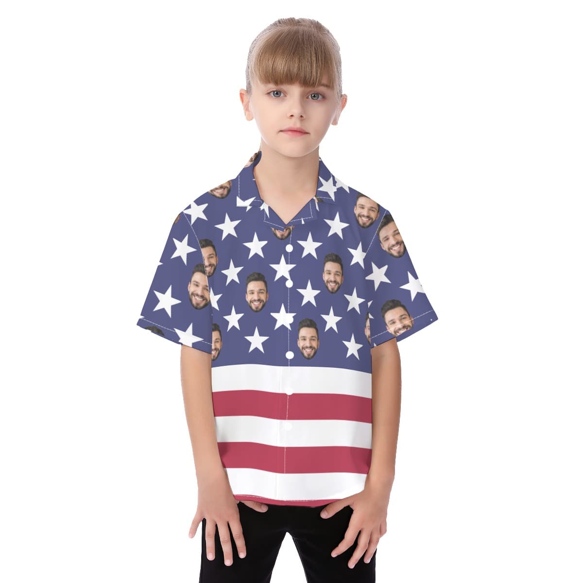 Cute Custom Face Patriotic American Flag Hawaiian Shirt For Kids