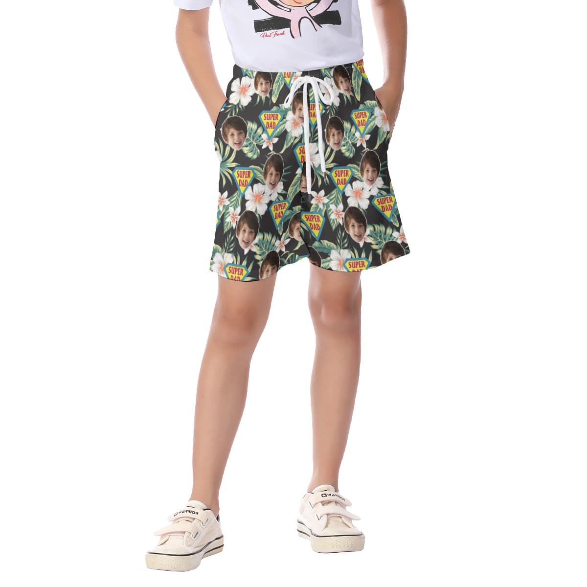 Cute Custom Face Super Dad Hawaiian Summer Beach Shorts For Kids