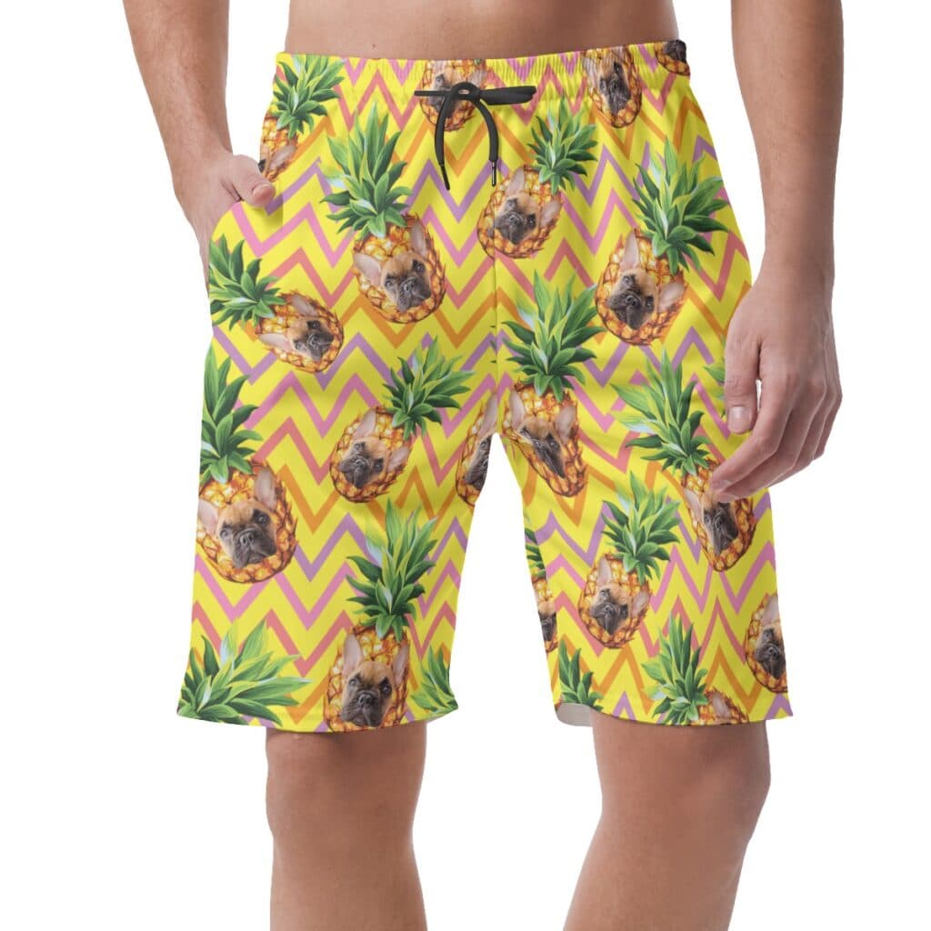 Cute Custom Pet Face Pineapple Summer Beach Shorts For Men