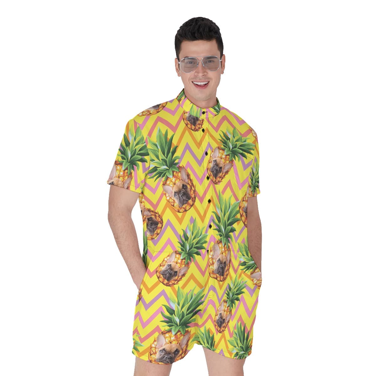 Cute Custom Pet Face With Pineapple Hawaiian Romper (1)