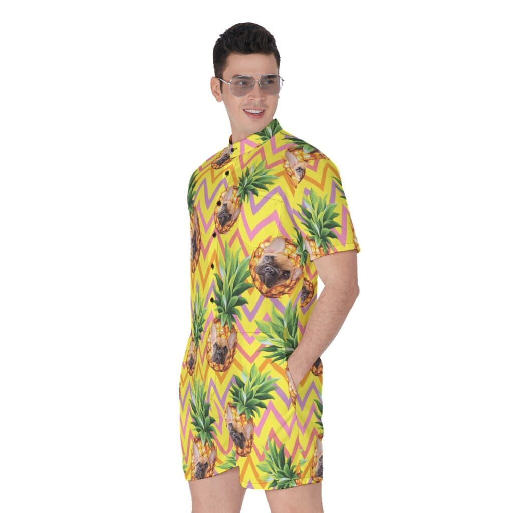 Cute Custom Pet Face With Pineapple Hawaiian Romper
