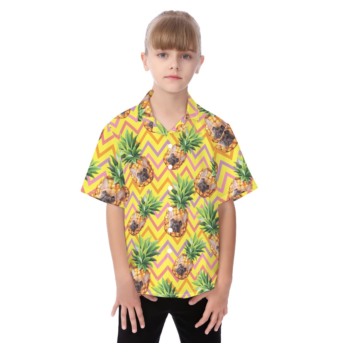 Cute Custom Pineapple Hawaiian Shirt With Pet Face For Kids