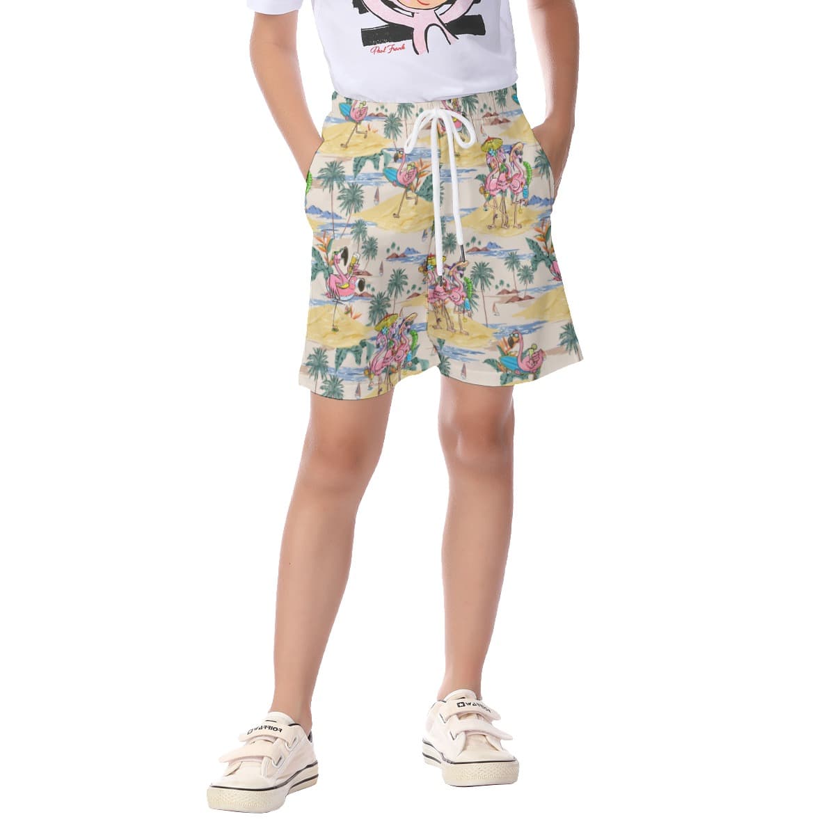 Cute Flamingo On Beach Summer Shorts For Kids