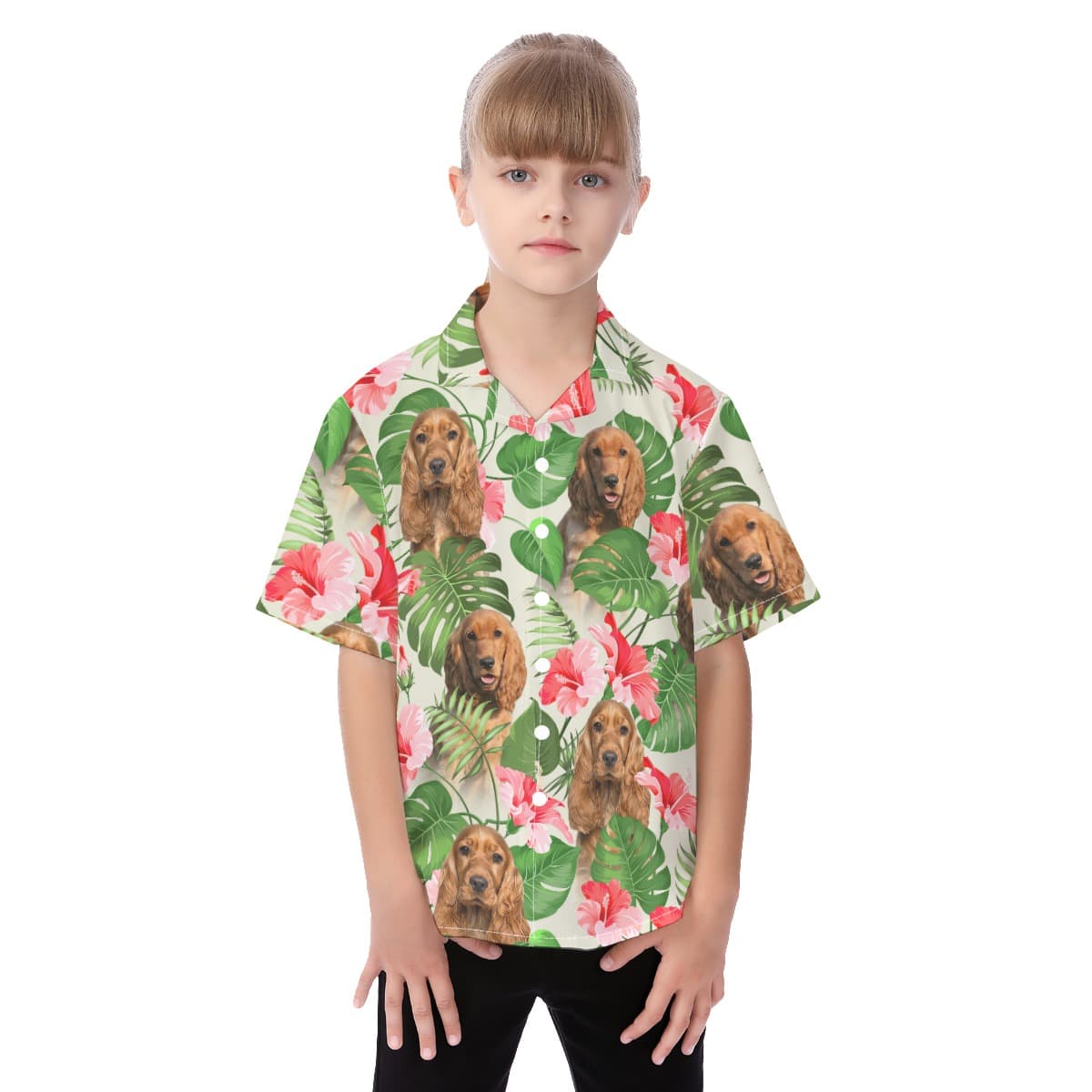 Cute Hawaiian Kid's Shirt With Dog Face (1)