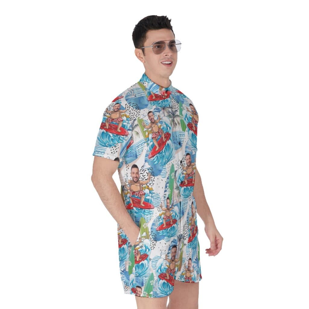 Cute Surfing Man Custom Face Hawaiian Romper
