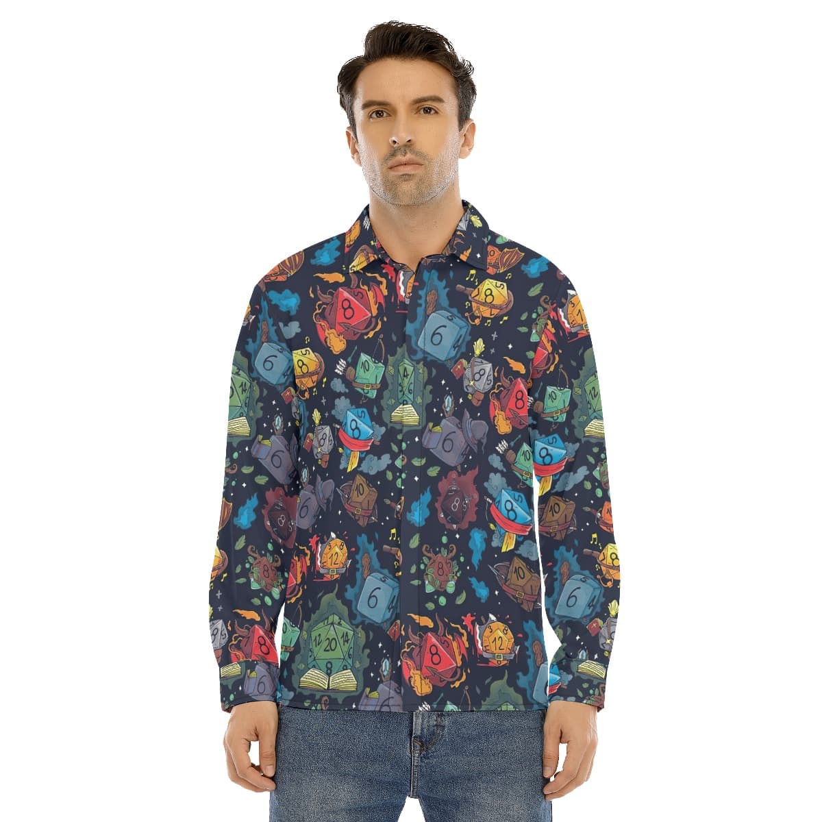 DND Dice Men's Long Sleeve Hawaiian Shirt (1)