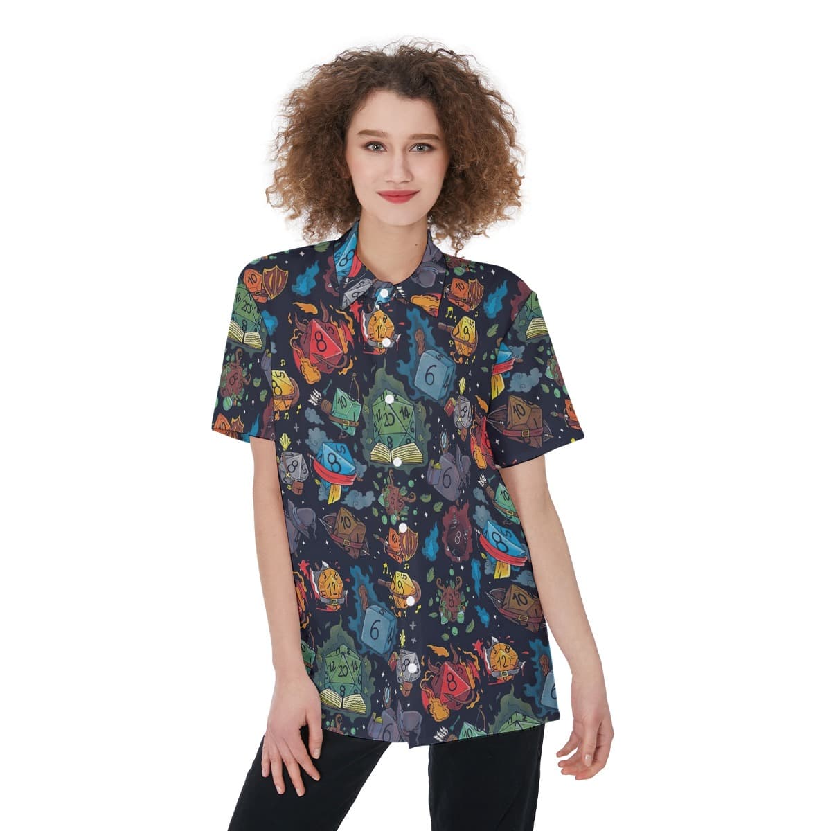 Dnd Dice Button Up Shirt For Women (1)