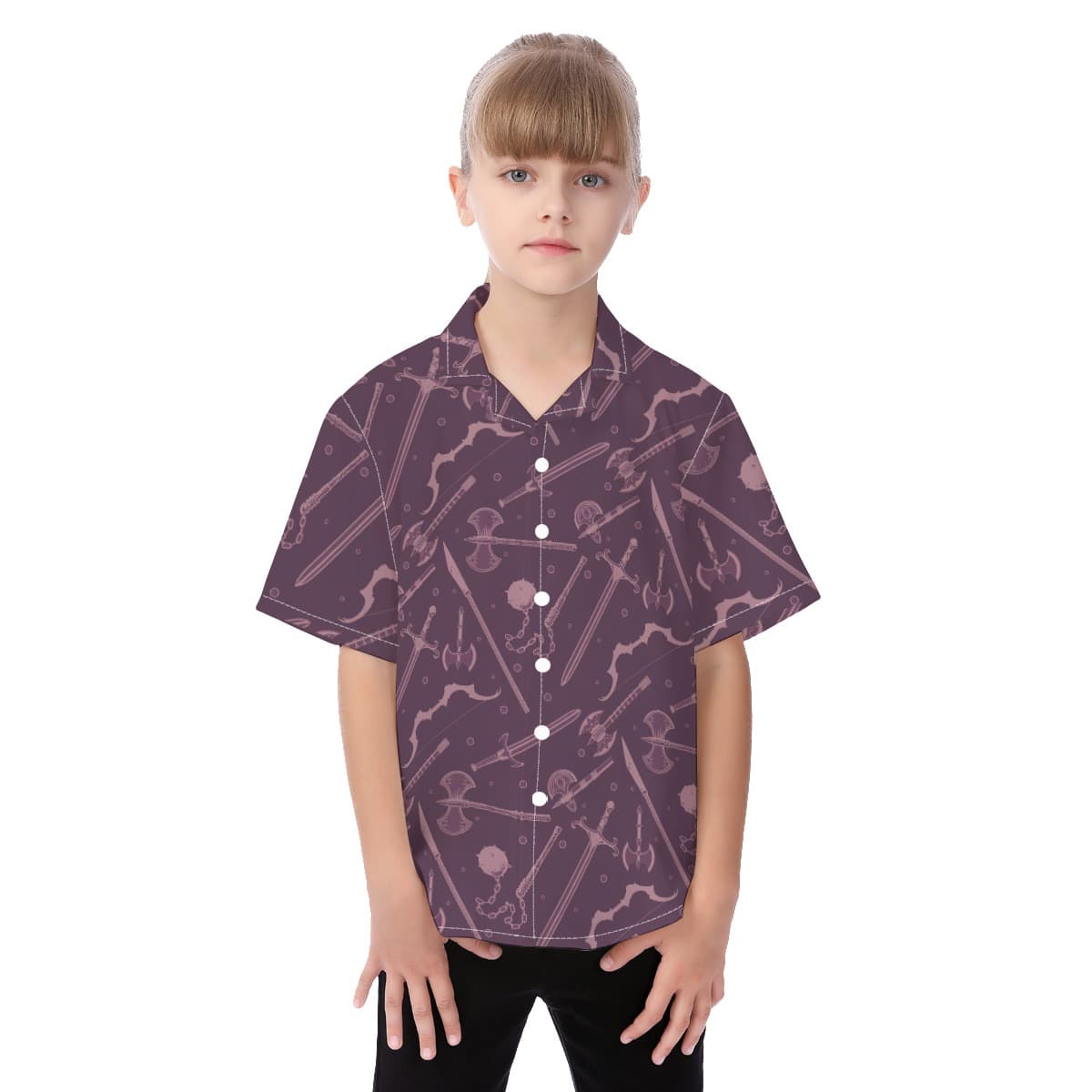 Dnd Medieval Weapons Button Up Shirt For Kids (1)