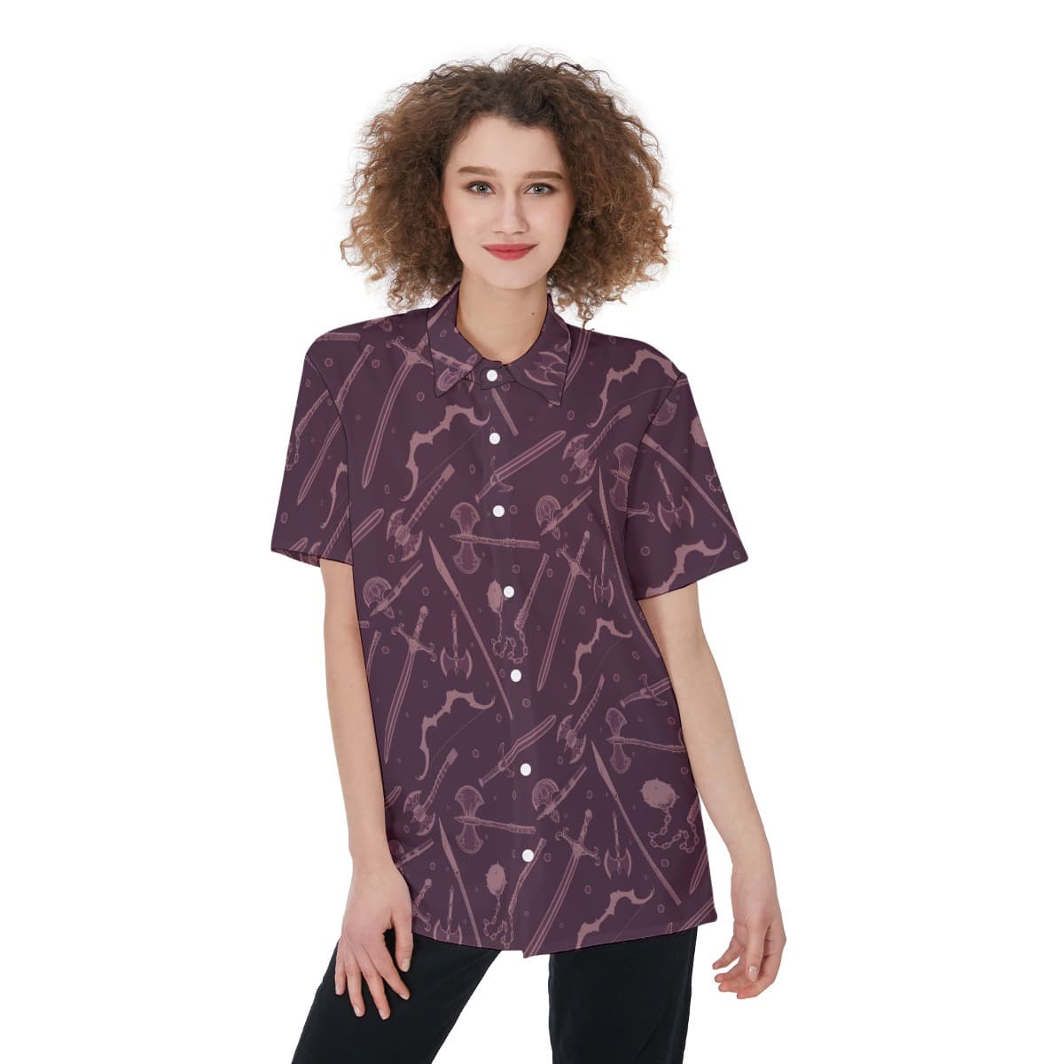 Dnd Medieval Weapons Women's Button Shirt (1)