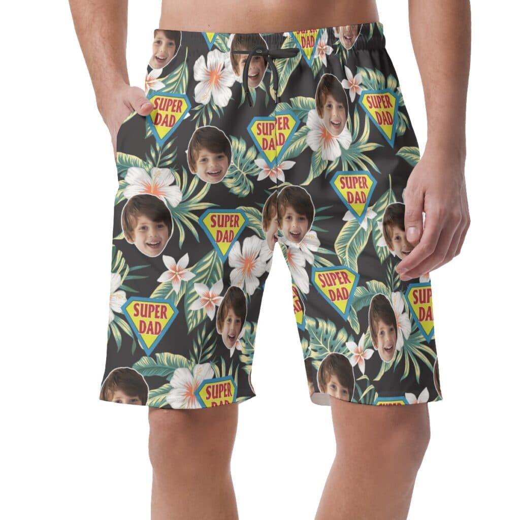 Father's Day Gift Custom Face Super Dad Summer Beach Short For Men