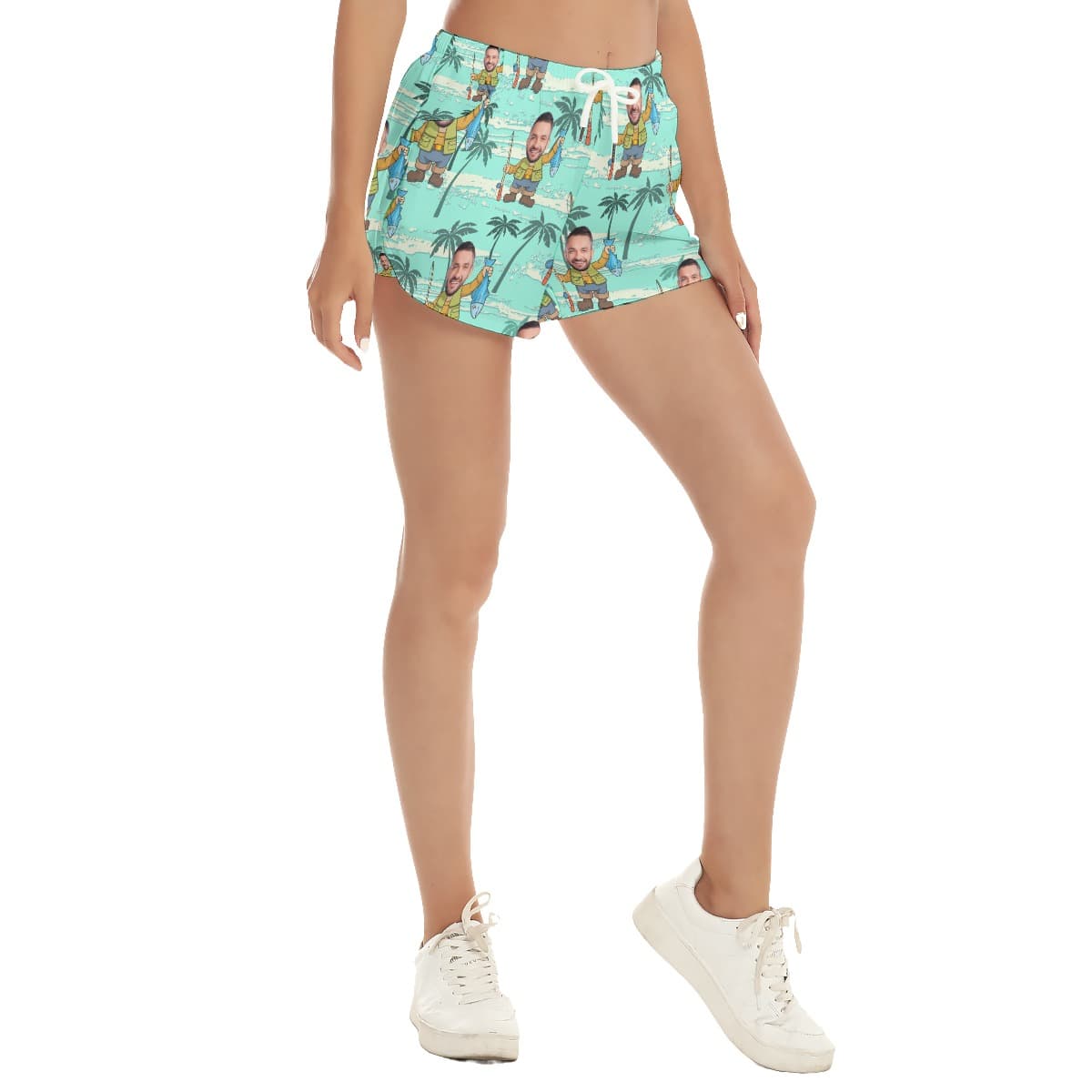 Fishing Custom Face Blue Beach Shorts For Women (2)