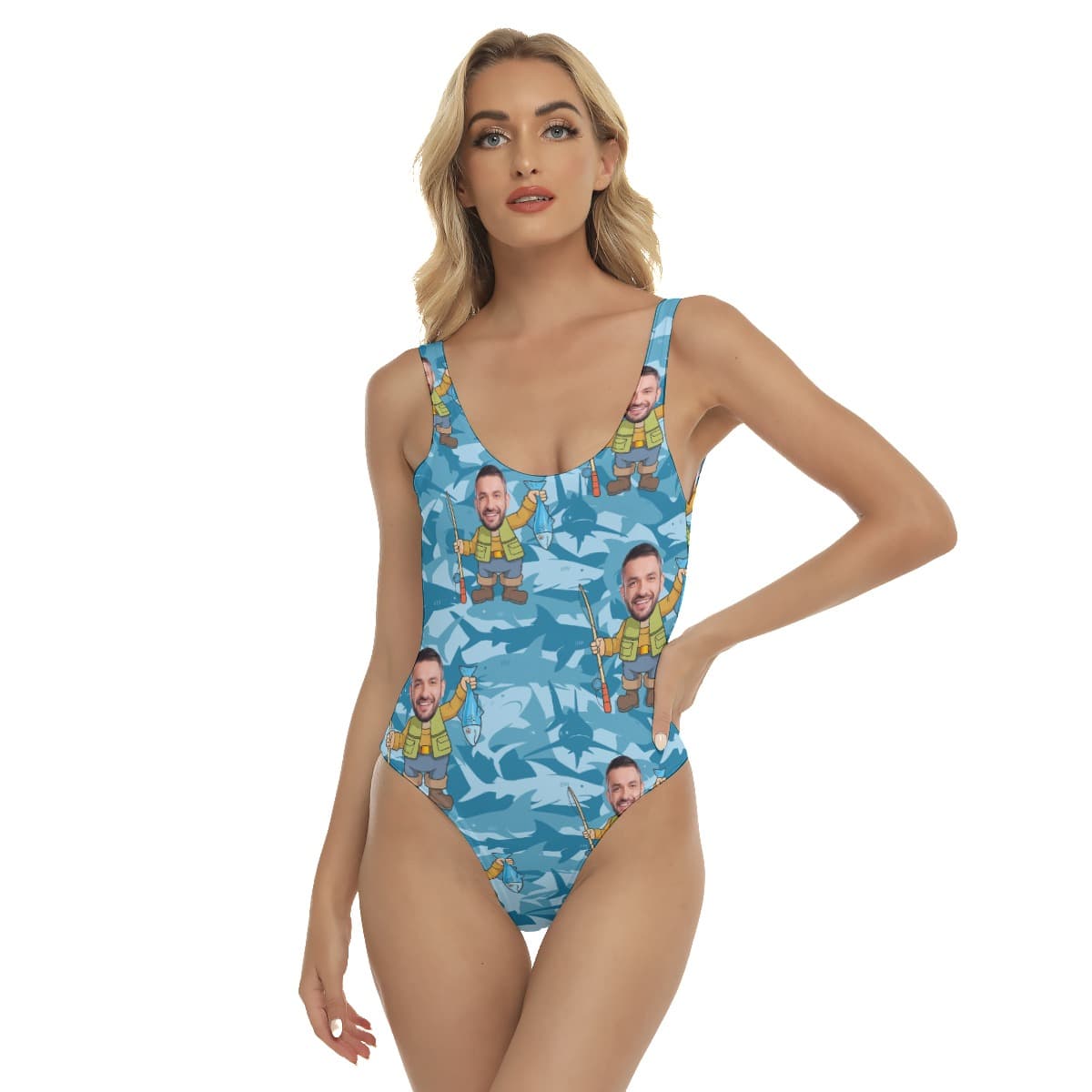Fishing Custom Face Hawaiian One Piece Swimsuit For Women (1)