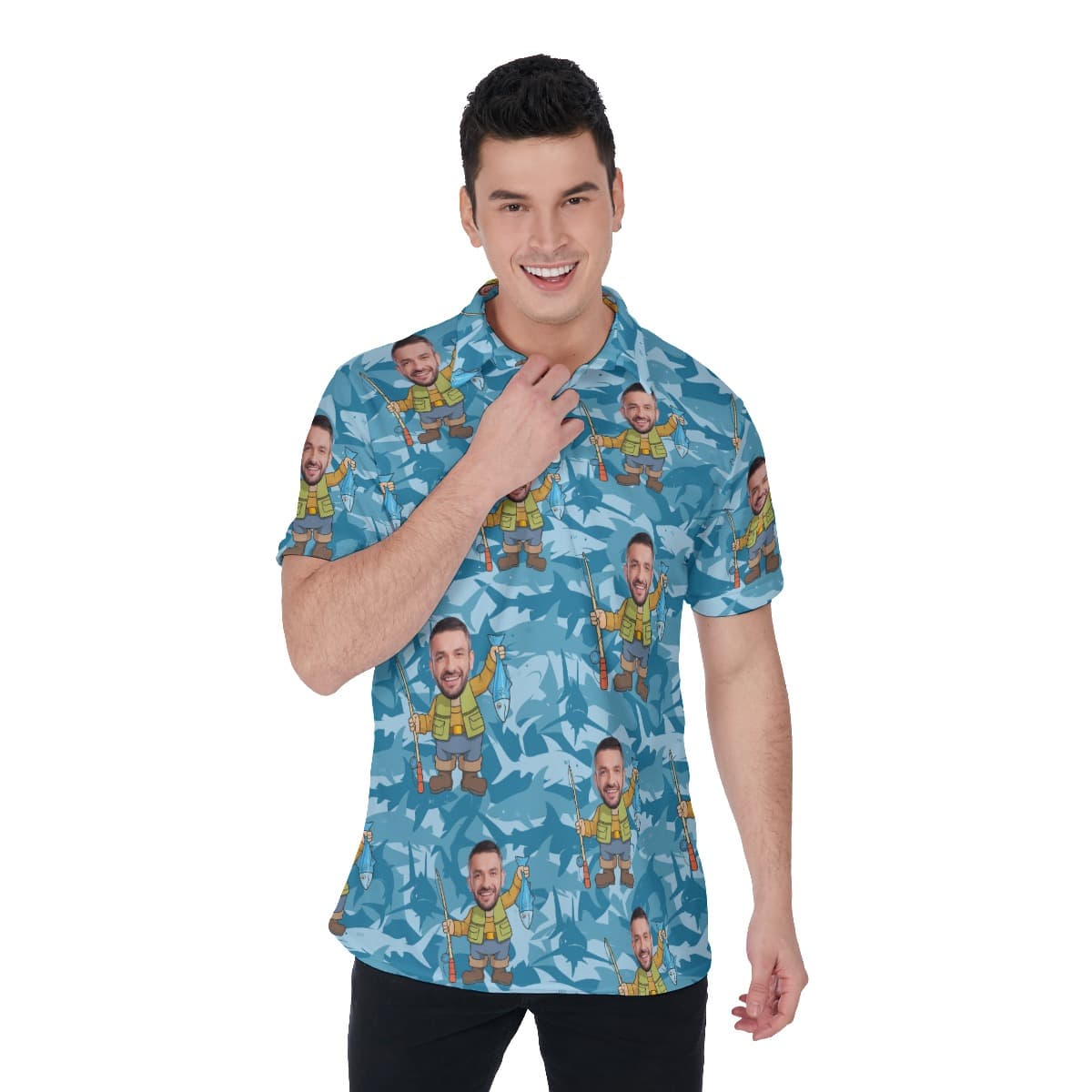 Fishing Man Custom Face Hawaiian Polo Shirt For Summer (1)