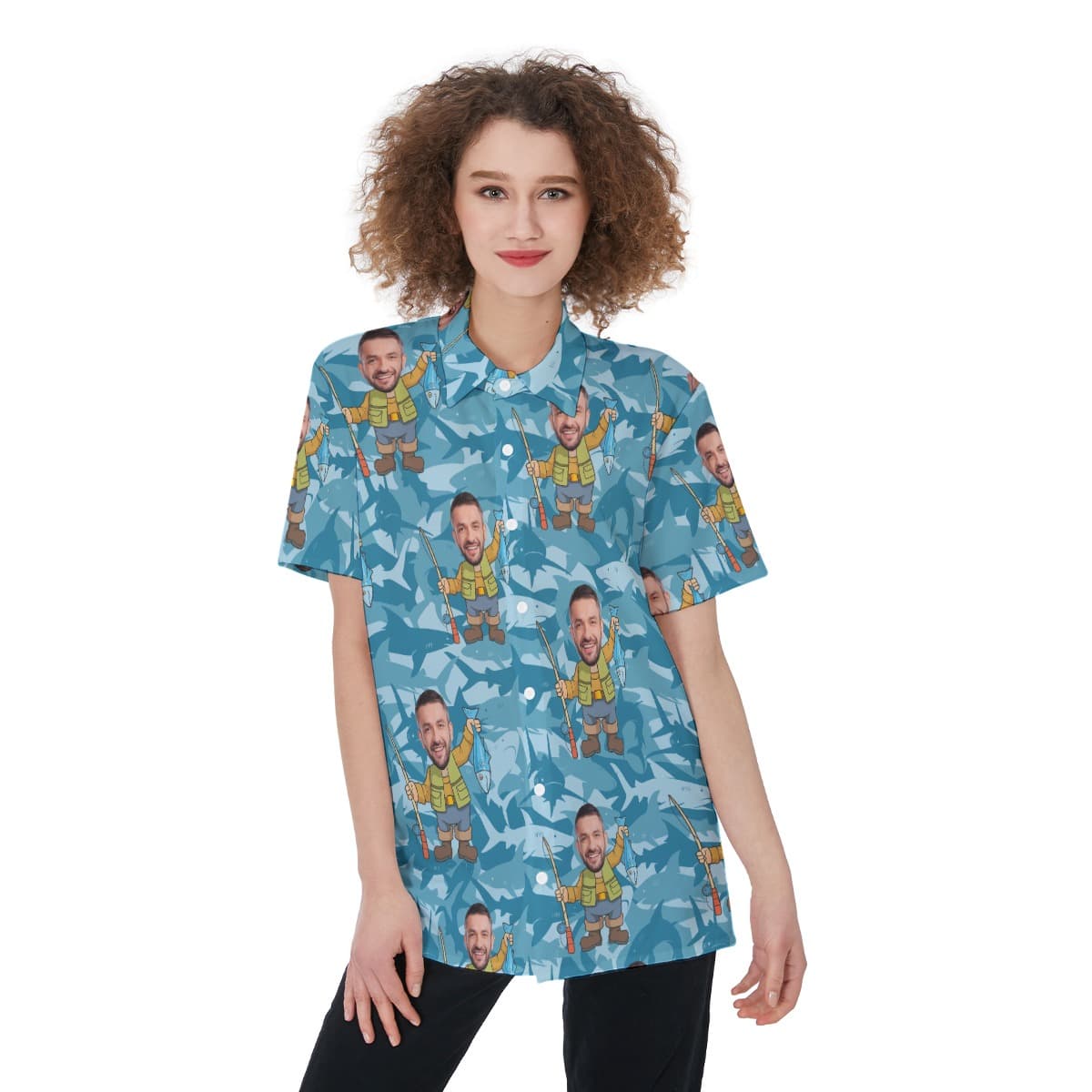 Fishing Man Custom Face Shirt Hawaiian Shirt For Women (1)