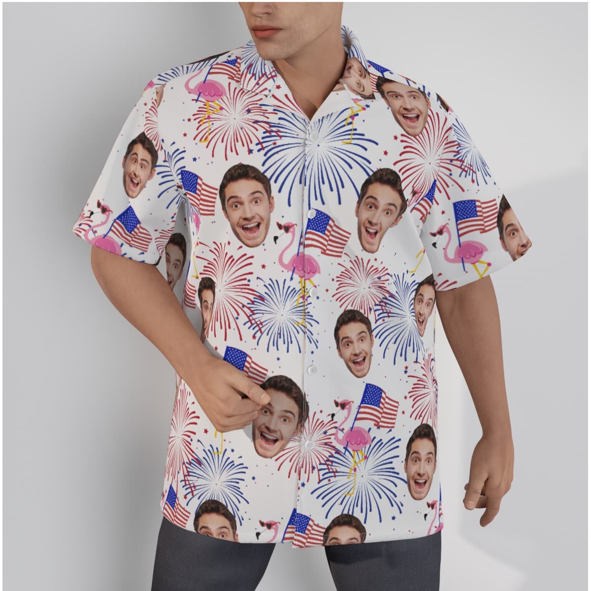 Flamingo Patriotic Custom Face Hawaiian Shirt (2)
