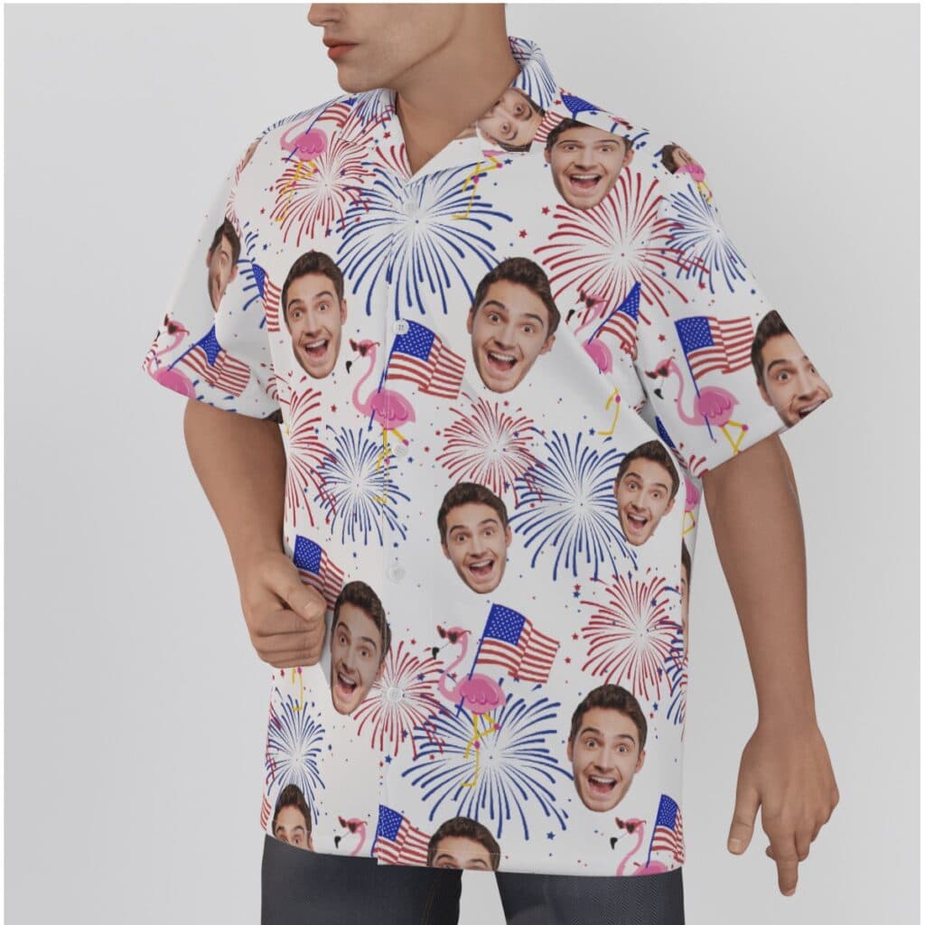 Flamingo Patriotic Custom Face Hawaiian Shirt