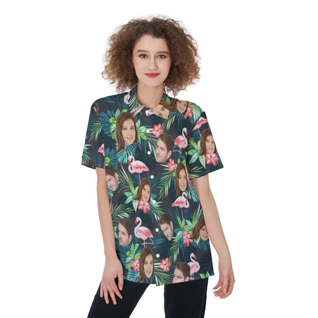 Flamingo Tropical Custom Face Women's Aloha Shirt