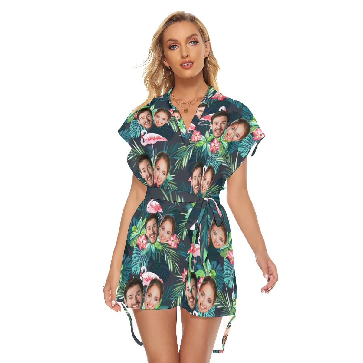 Flamingo Tropical Short Dress With Custom 2 Faces (1)