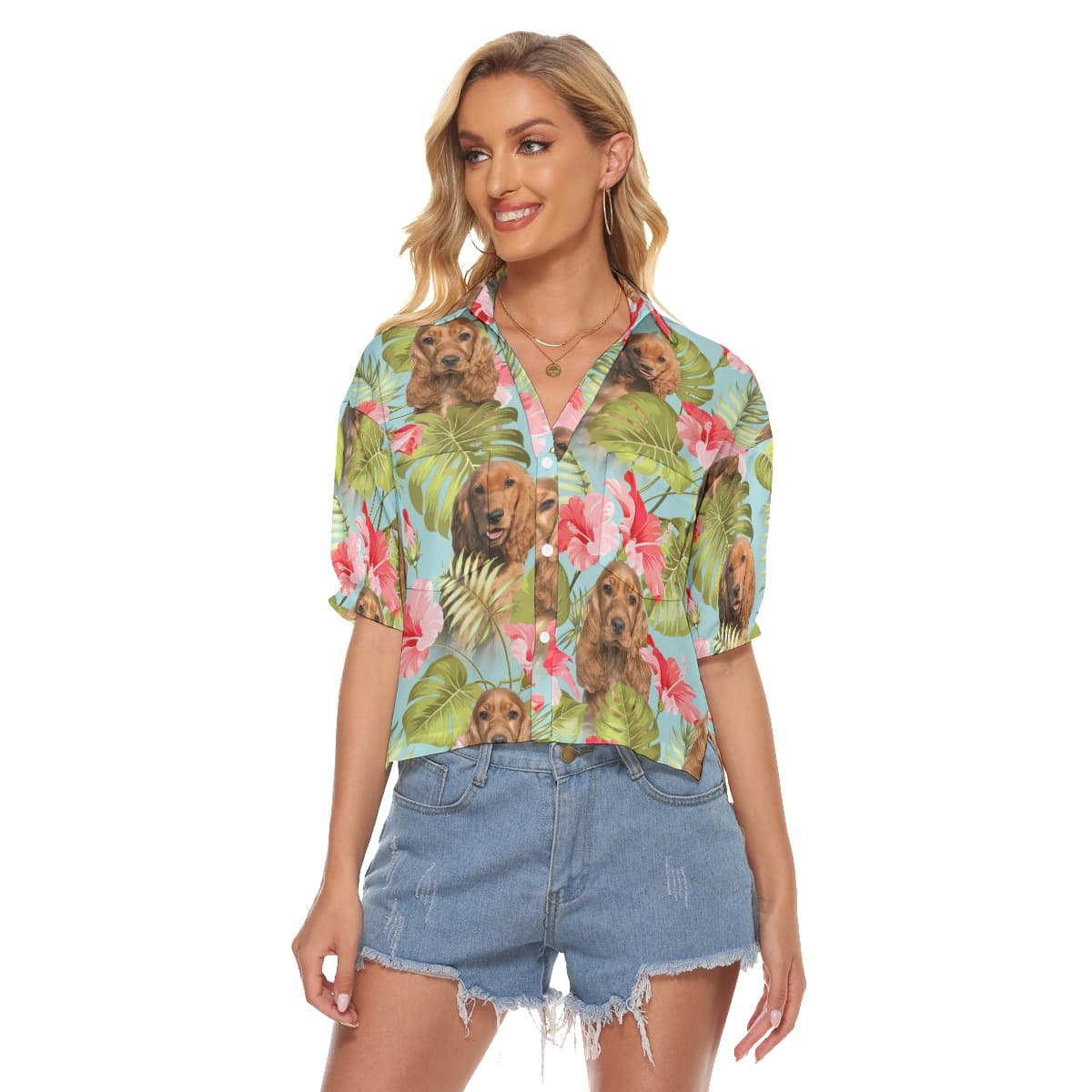 Floral Custom Dog Face Cropped Shirt For Women (4)
