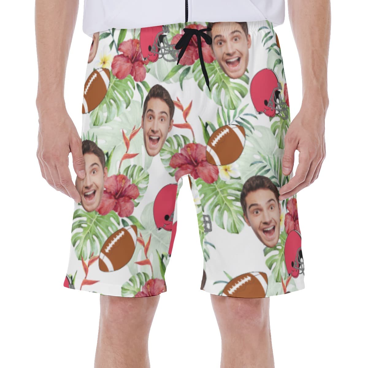 Floral Custom Face Football Hawaiian Swim Trunks For Men