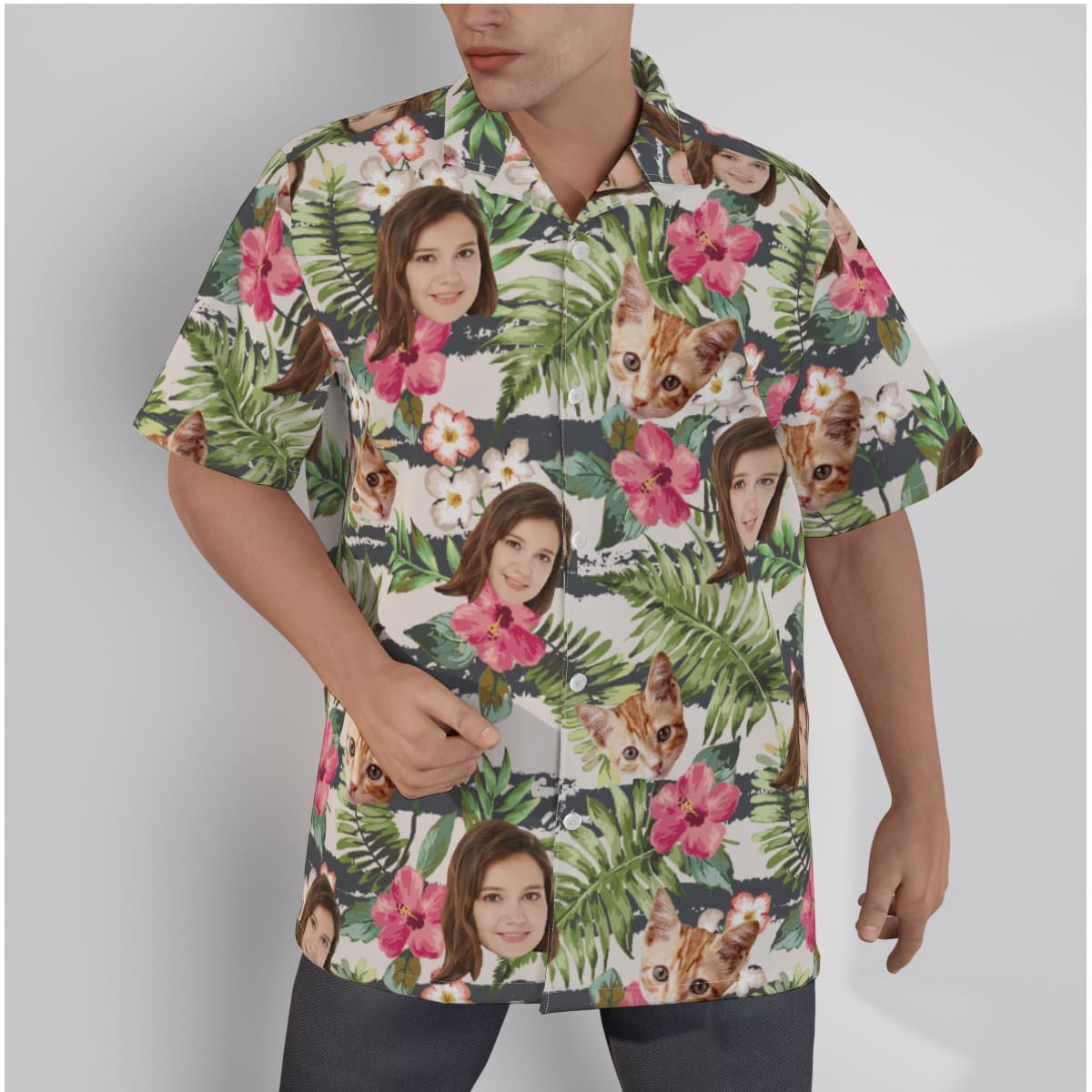 Floral Custom Face Men’s Hawaiian Shirt (3)