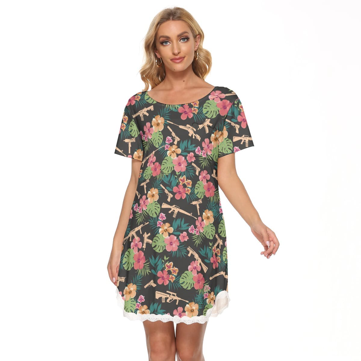 Floral Gun Hawaiian Dress With Lace (1)
