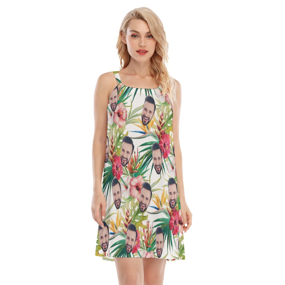Floral Hibicus Custom Face Aloha Dress For Vacation (1)