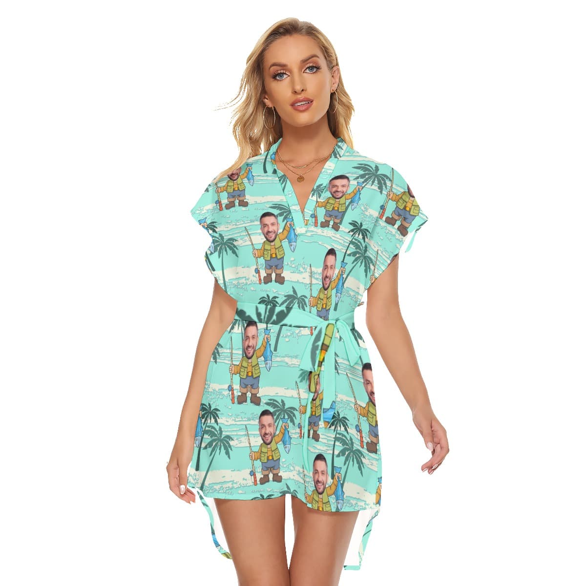 Funny Blue Custom Face Women’s Dress For Summer (1)