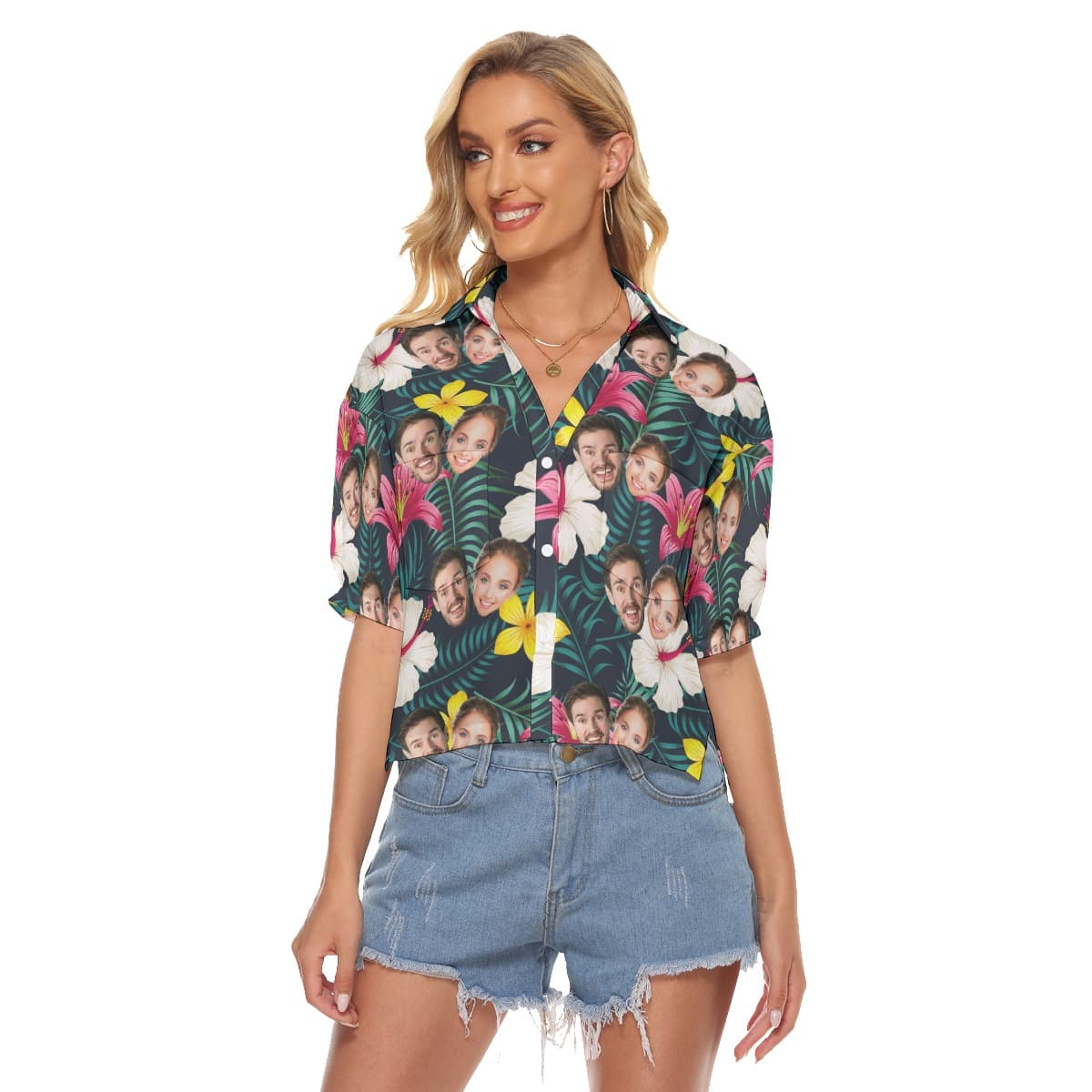 Funny Couple Faces Hawaiian Crop Top For Women (1)
