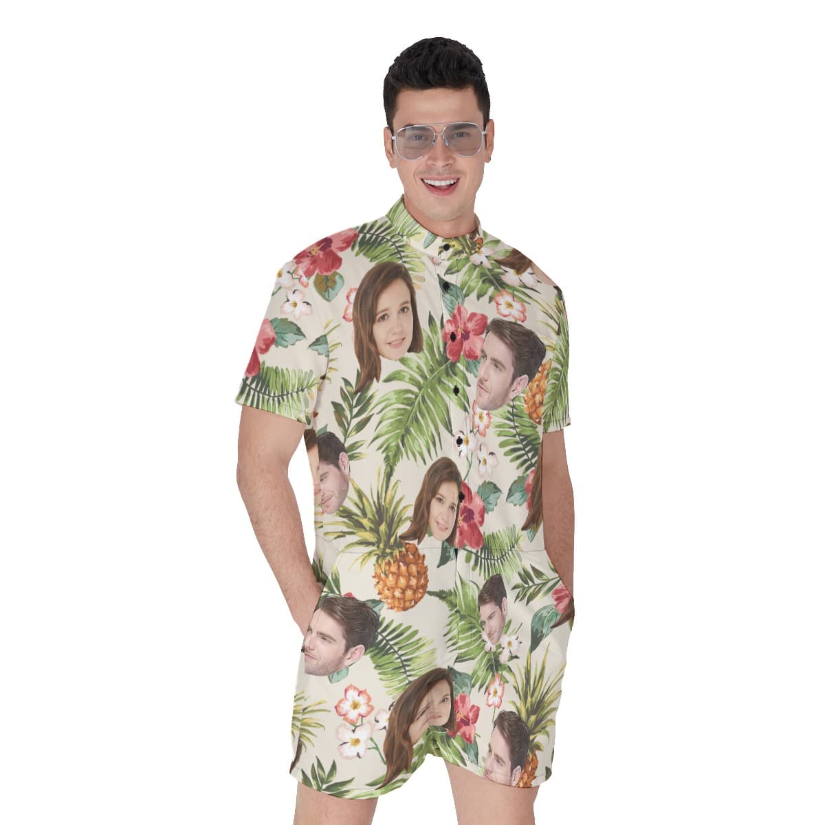Funny Custom 2 Faces With Pineapple Tropical Patterns Men's Hawaiian Romper