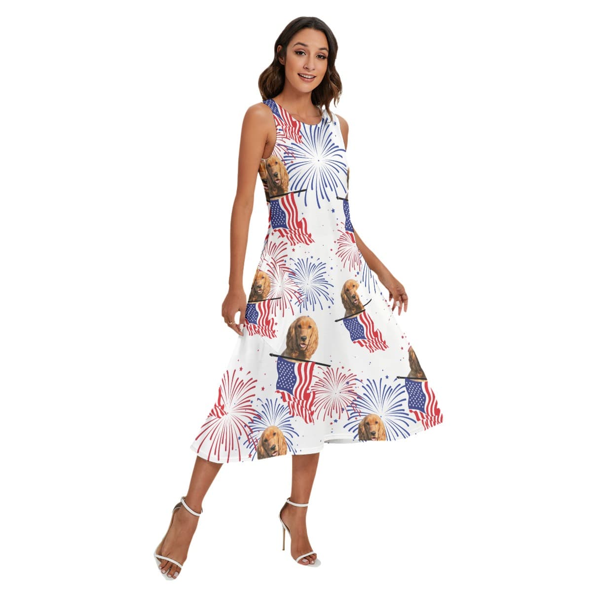 Funny Custom Dog Face Patriotic Hawaiian Long Dress With Pocket (1)