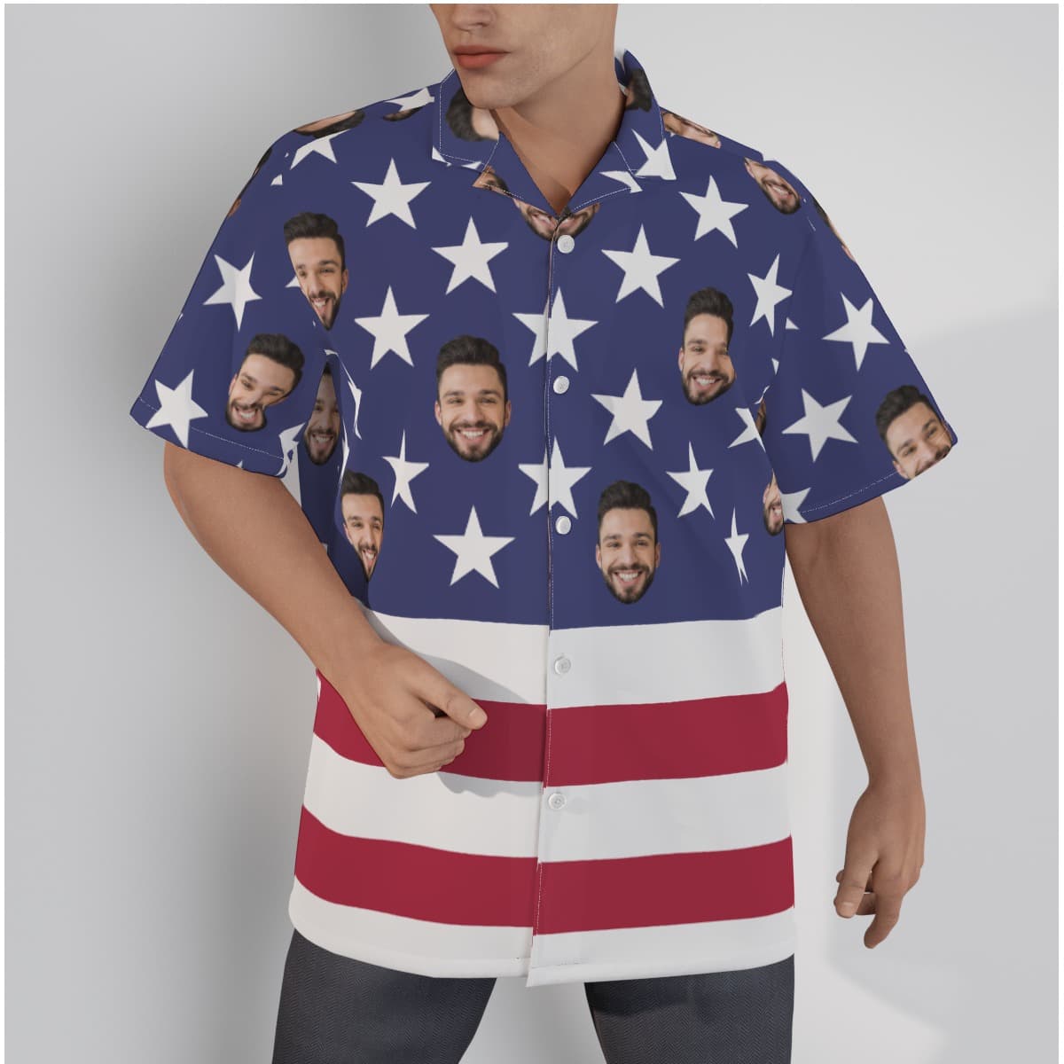 Funny Custom Face American Flag Men's Hawaiian Shirt