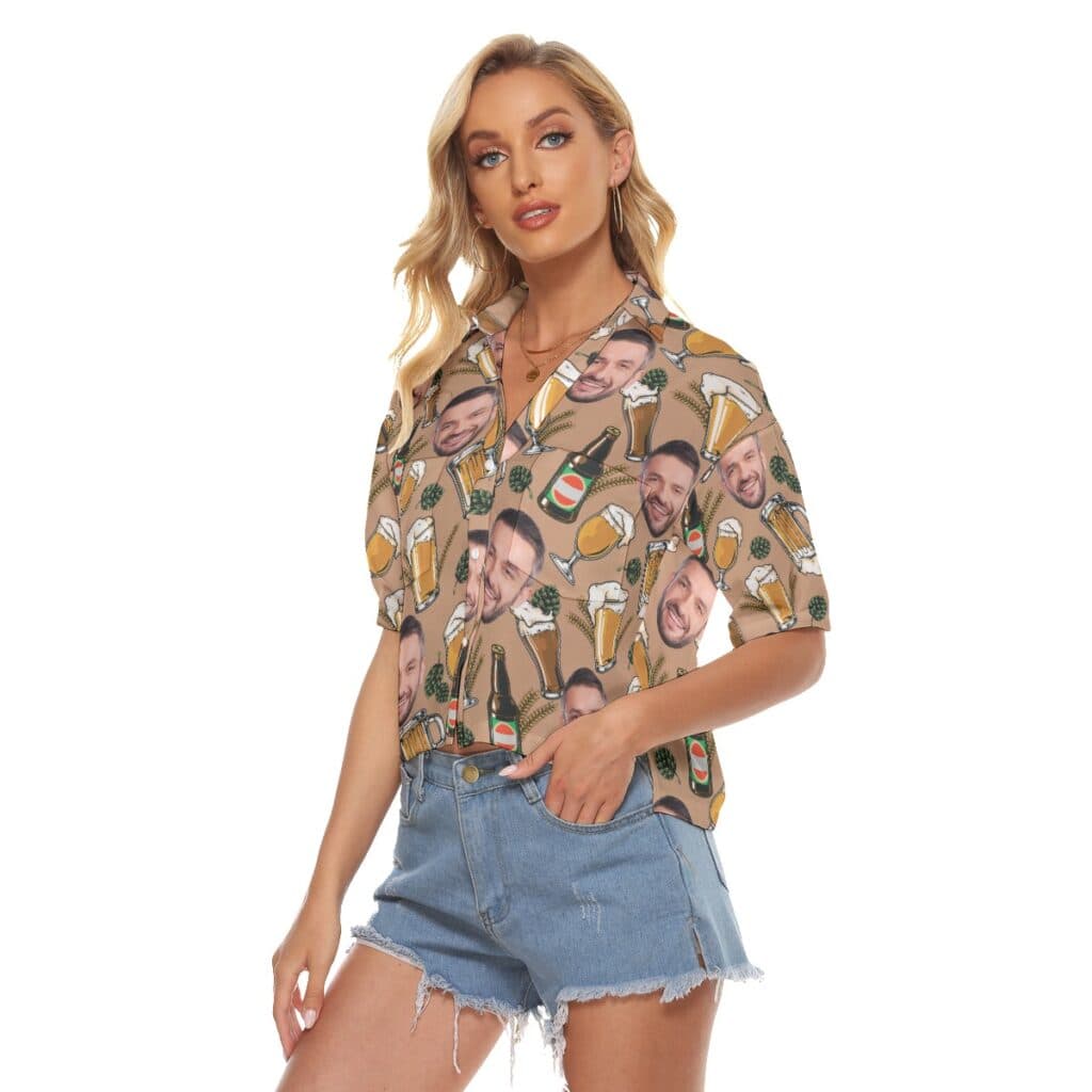 Funny Custom Face Beer Hawaiian Crop Top Shirt